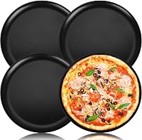 TEAMFAR Pizza Sütőtálca Szett, 4 db Rozsdamentes Acél Kerek Pizzaforma Tapadásmentes Bevonattal, 26 cm Átmérőjű Sütőlap Pizzához 1