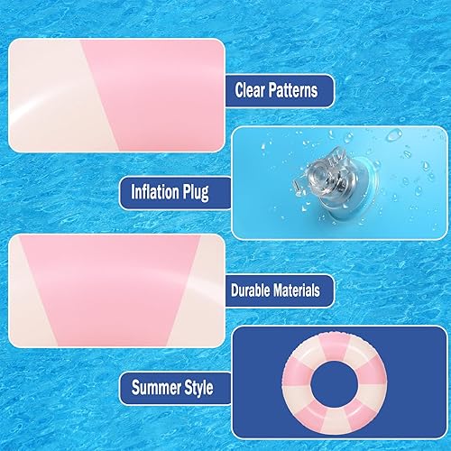 Miniatura 4 de Flotadores inflables de piscina de 30 pulgadas para adultos, paquete de 2 flotadores a rayas, tubos de piscina, flotadores inflables para piscina,