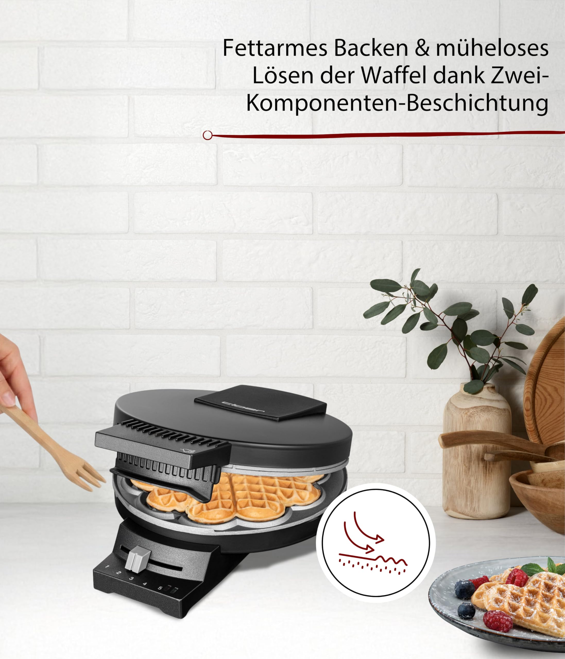 Cloer 180 Waffeleisen für eine Herzwaffel mit 16 cm Durchmesser – Bild 3