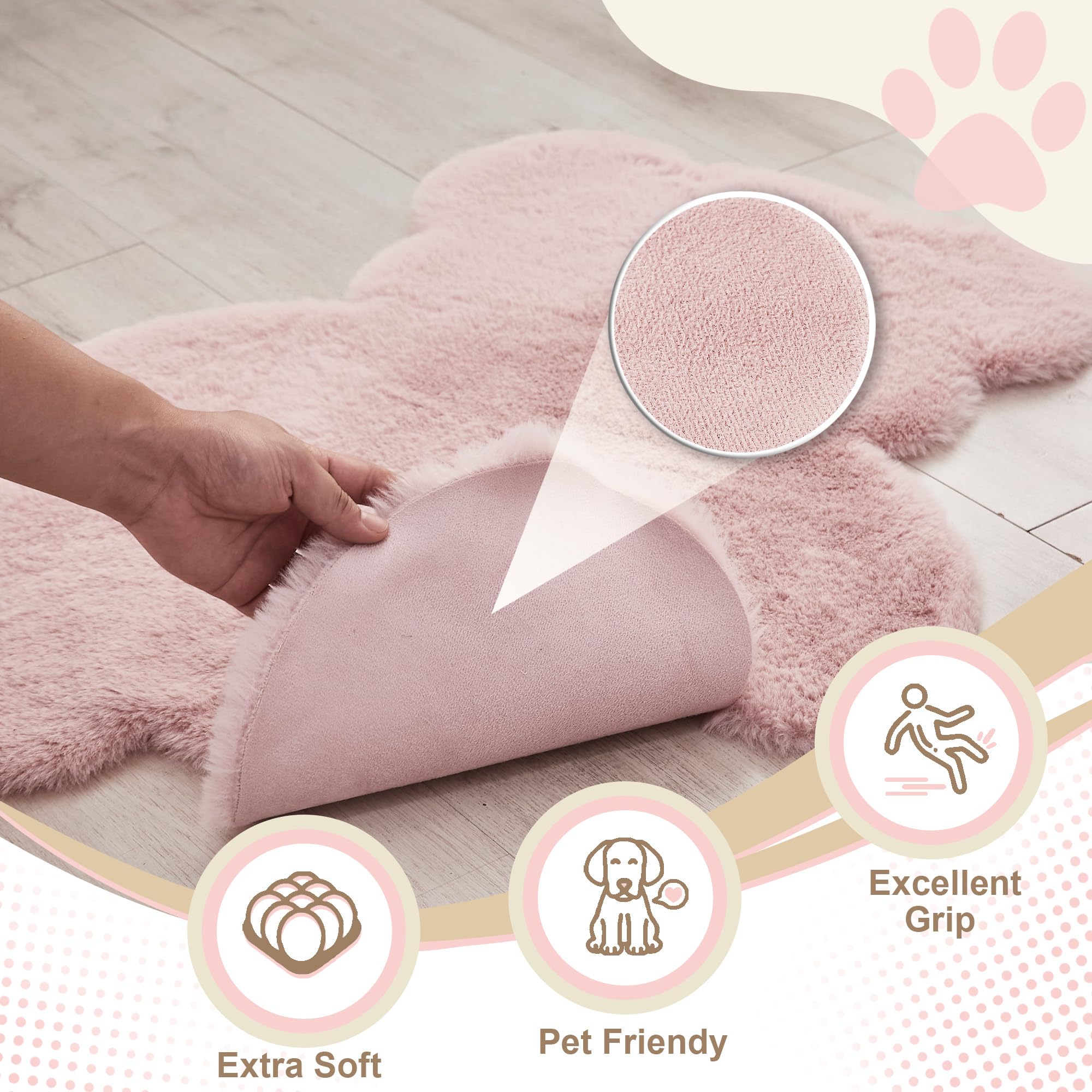 Lot de 2 tapis pelucheux en peau de mouton doux au toucher, peluche soyeuse, hypoallergénique pour chambre à coucher, salon, chambre d'enfant, canapé (45,7 x 61 cm, rose poudré)