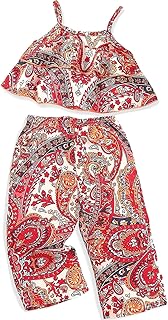 Momkonzz Toddler Baby Girl Clothes Summer Outfits Sleeveless Tops Trousers Boho Sets Red 6 Months-4 Years