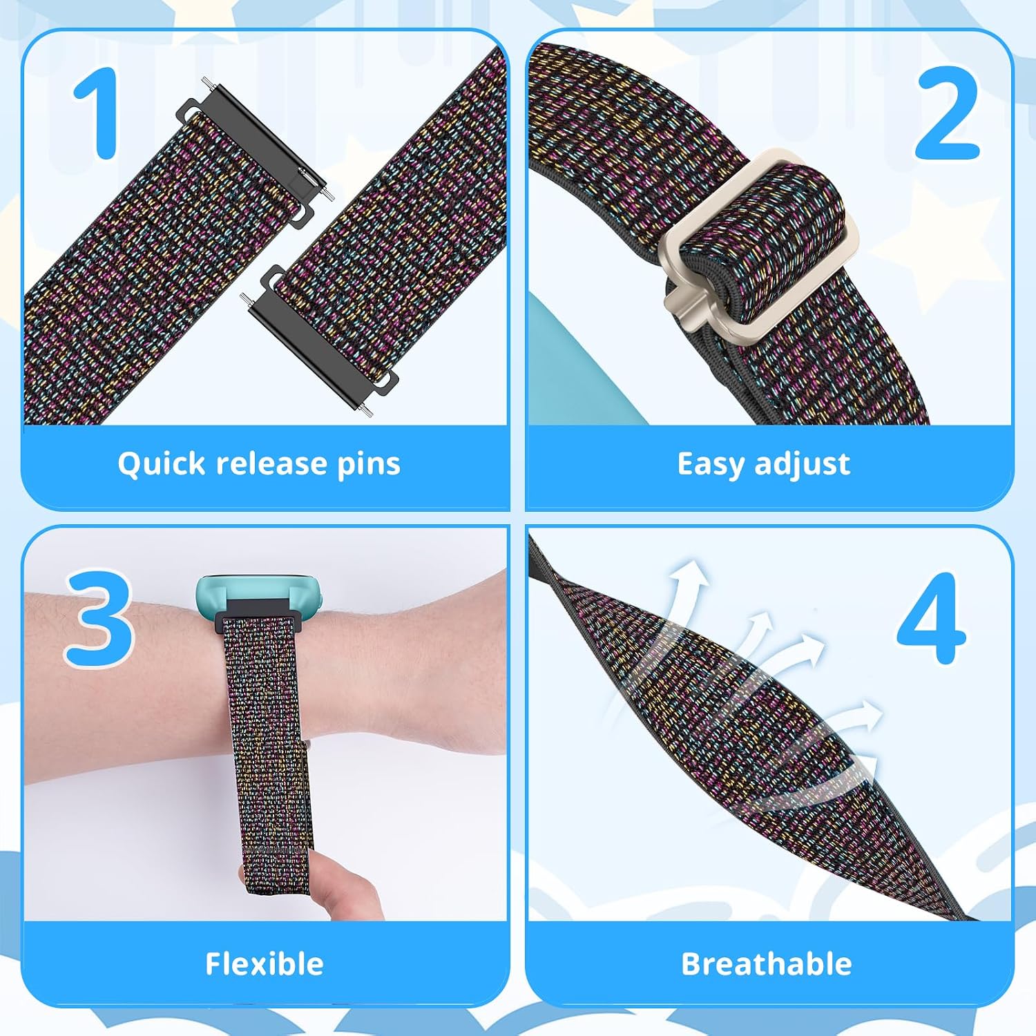 LETOID [3 Pack Stretchy Bands Designed for Gizmo Watch 3 Adventure 3 2 1 /Gabb Watch 3e 3 2 1 /SyncUP Watch/Cosmo Jr Track, Soft Breathable Elastic Replacement Strap Loop 20mm Small Size Wristband