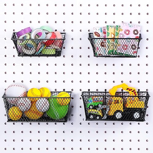 Miniatura 4 de Sieral 4 cestas de tablero de clavijas negras de alambre de metal, accesorios organizadores de tablero de clavijas, accesorios organizadores de