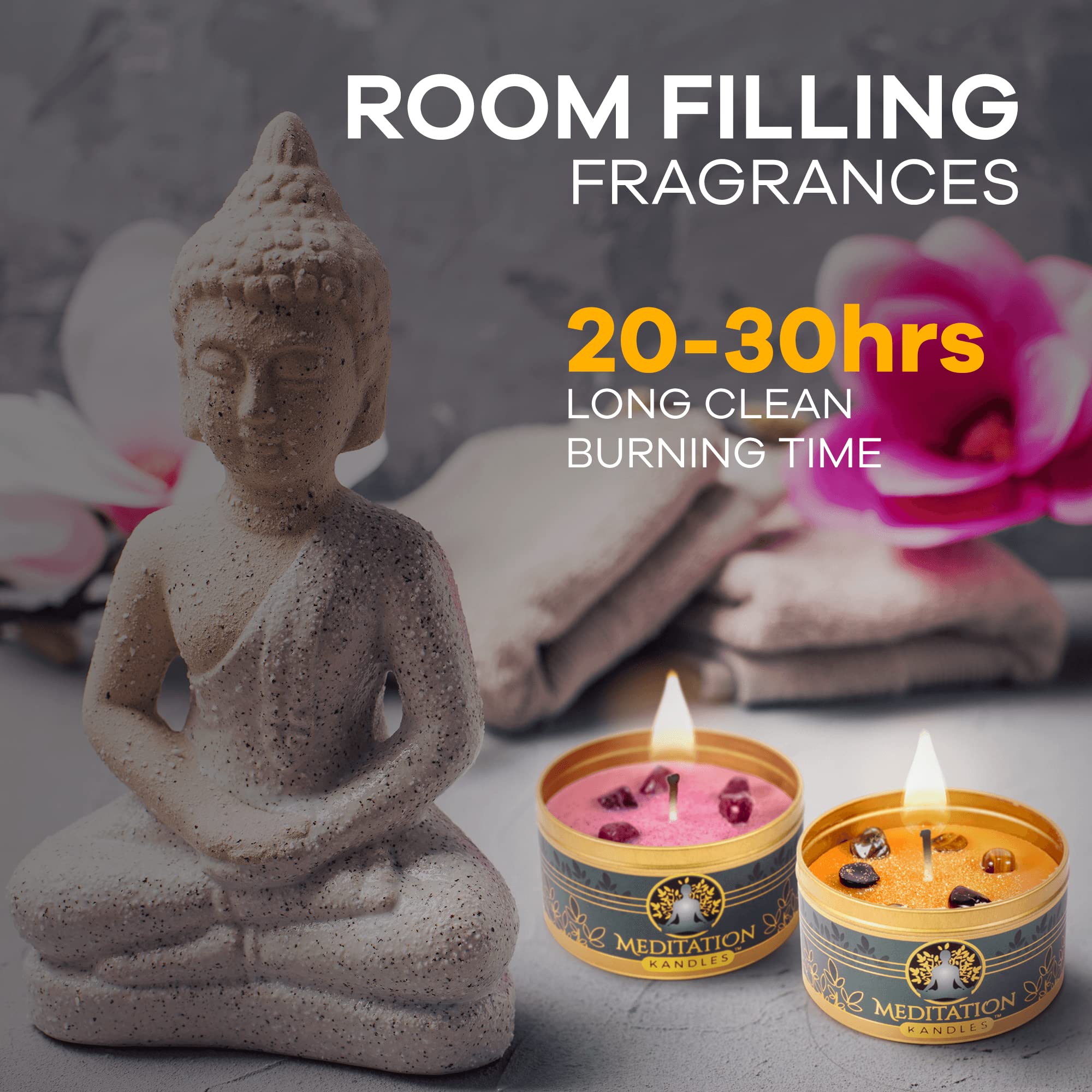 Meditationskerzen mit Kristallen | Natürliche Aromatherapie-Kerzen zur Entspannung & Heilung | Stressabbau-Kerzen für Yoga, Meditation & Selbstpflege | 4er-Pack Geschenkset