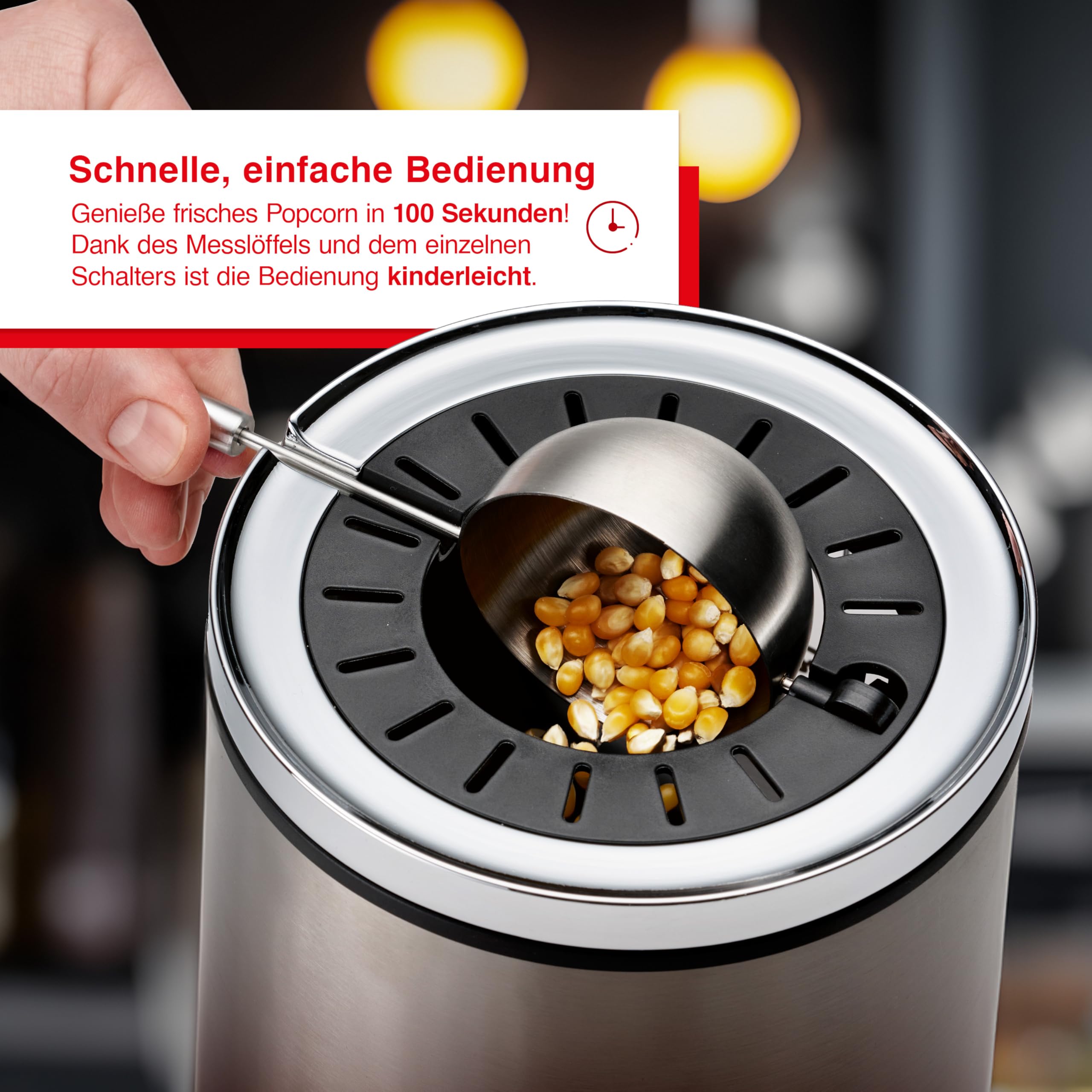 Solis Pop & Fun Popcornmaschine – schnelle & geräuscharme Zubereitung, Edelstahl, 2-in-1 Butterschmelzfunktion, BPA-frei, Anti-Fingerprint – für Popcorn zuhause & Filmabende