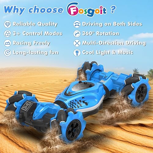 Miniatura 8 de Coche RC de gestos, juguete de acrobacias RC con detección de gestos para niños y niñas, rotación de 360 4WD RC Drift Car, todoterreno con luces de