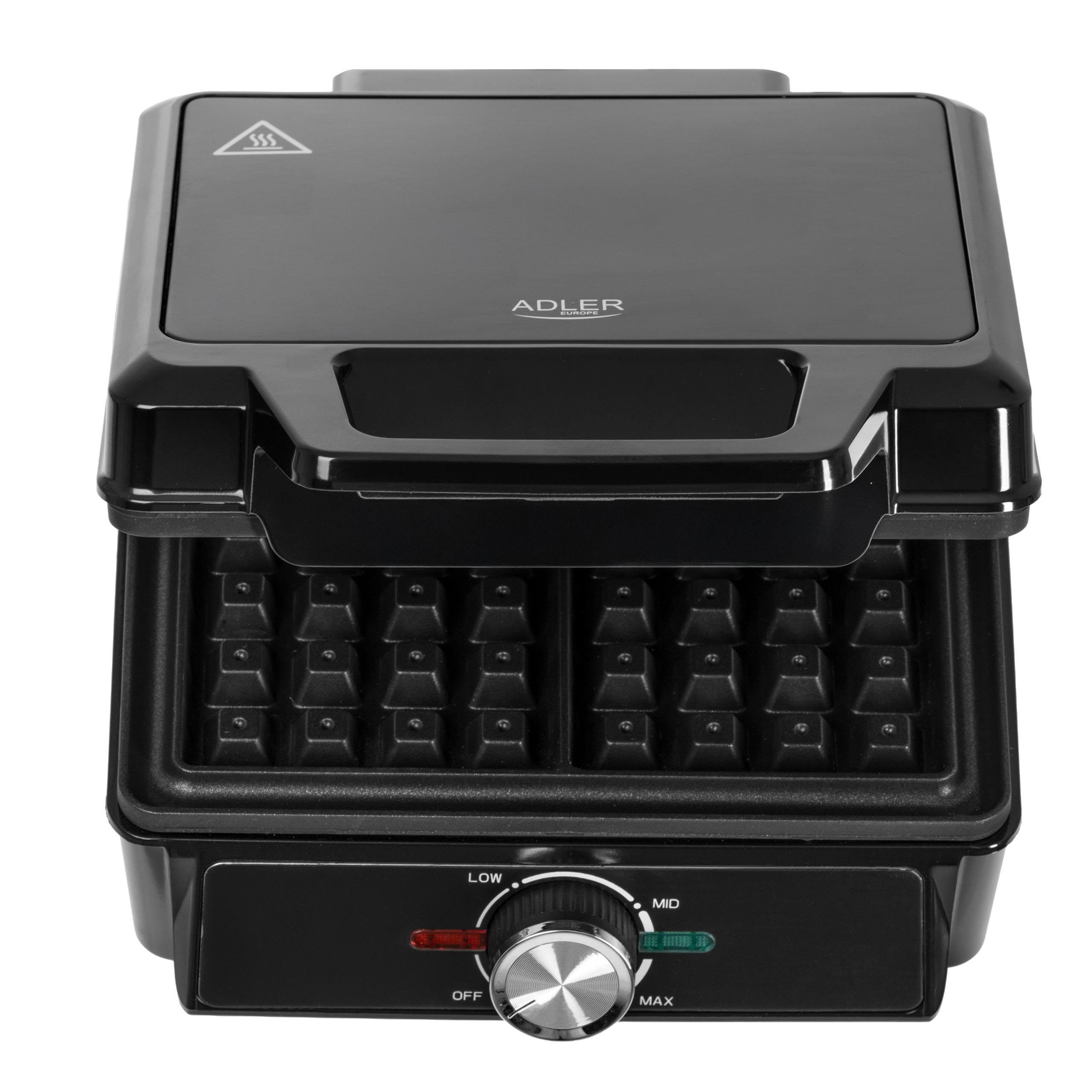 ADLER EUROPE Waffeleisen Belgische Waffel – Doppelwaffeleisen mit Temperaturregelung – 2000W Waffelautomat – Antihaftbeschichtung und Wärmeisolierter Griff - Tief-Heizplatten 9cm x 14,5cm