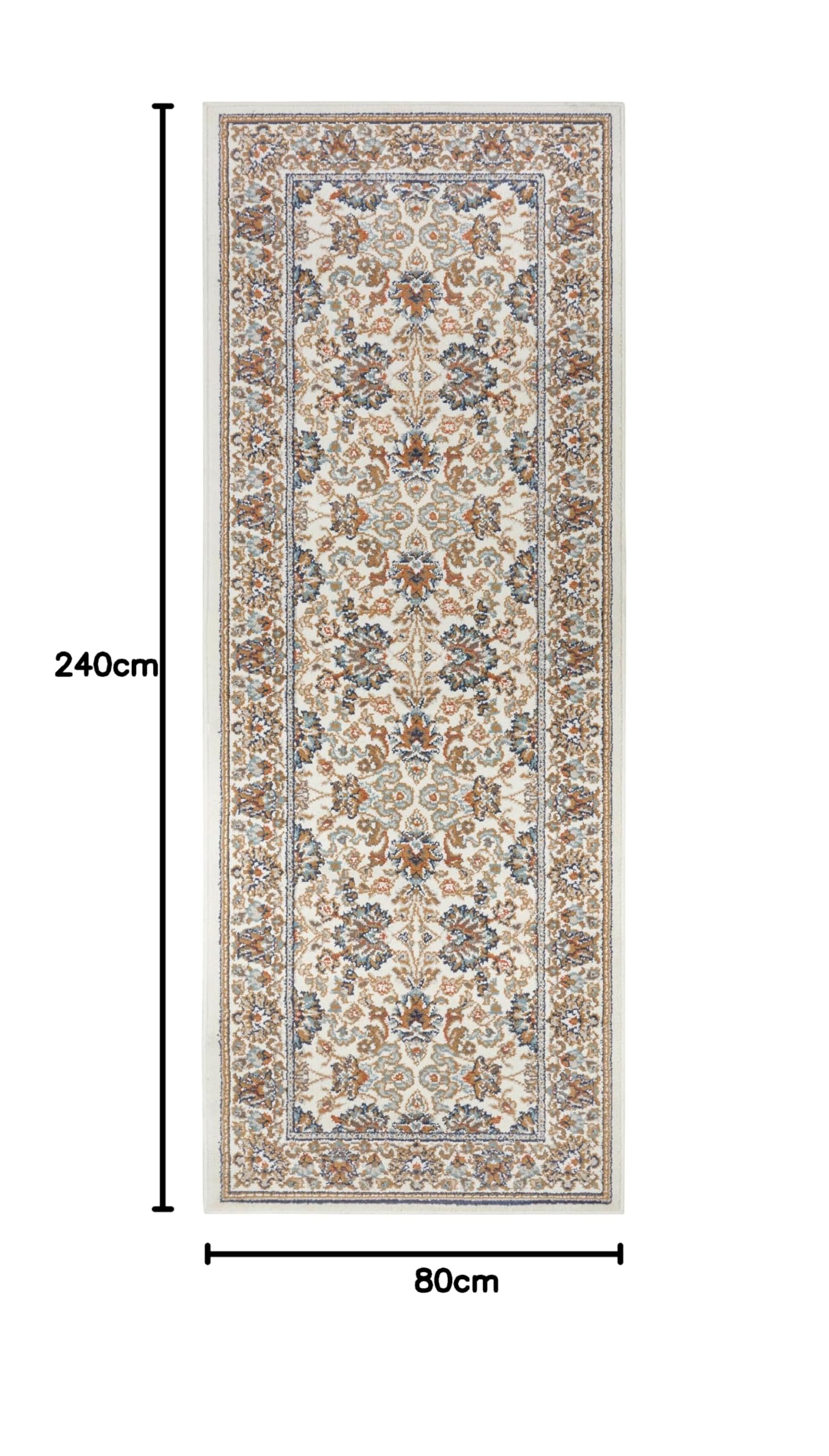 HANSE Home Saraceni Tapis Oriental Classique tissé serré avec Ornements et Motifs Floraux à Poils Courts Doux pour Chambre à Coucher, Salle à Manger, Salon, Couloir - Crème - 80 x 240 cm