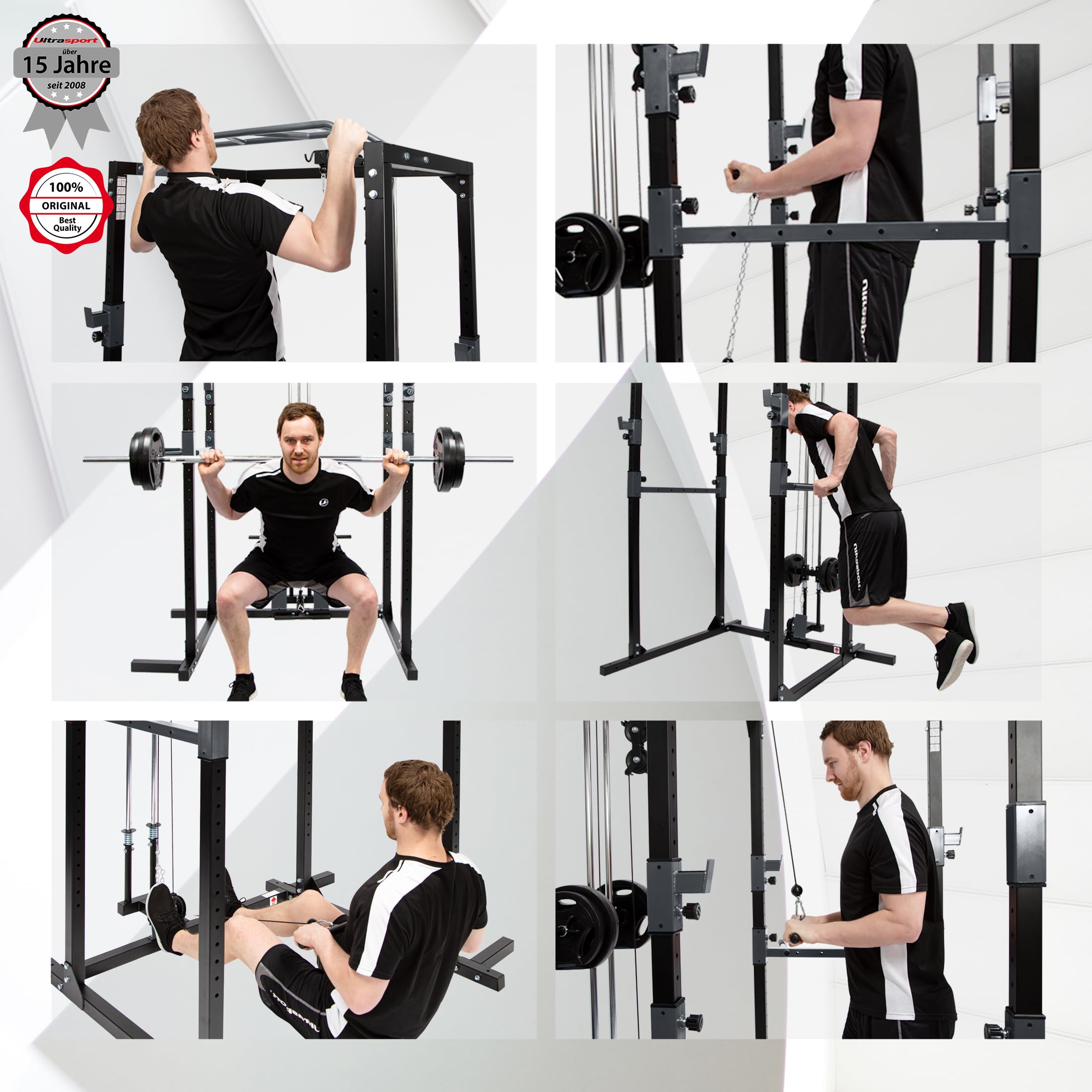 Ultrasport Power Rack, Eignung Zahnstang, multifunktionales Zahnstange für effektives Ganzkörpertraining, massiv Stahlkonstruktion, Perfekt für Anfänger und Profis, Homegym, Eignungturm, Schwarz/Grau