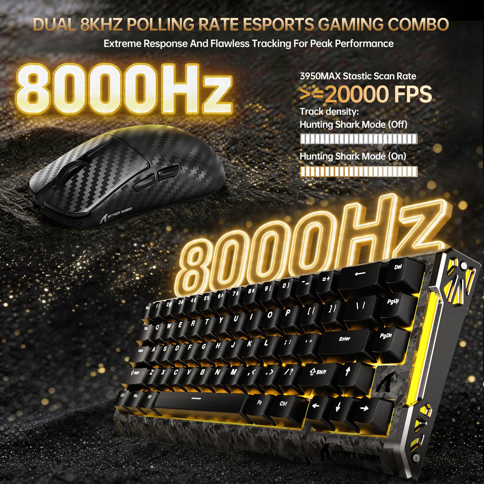 ATTACK SHARK R68 HE Kabel Magnetische Tastatur Kabellosen R11 ULTRA Gaming-Maus Carbonfaser 8000 Hz Rapid Trigger 49g SUPERLIGHT PAW3950MAX 42000 DPI Schwarz