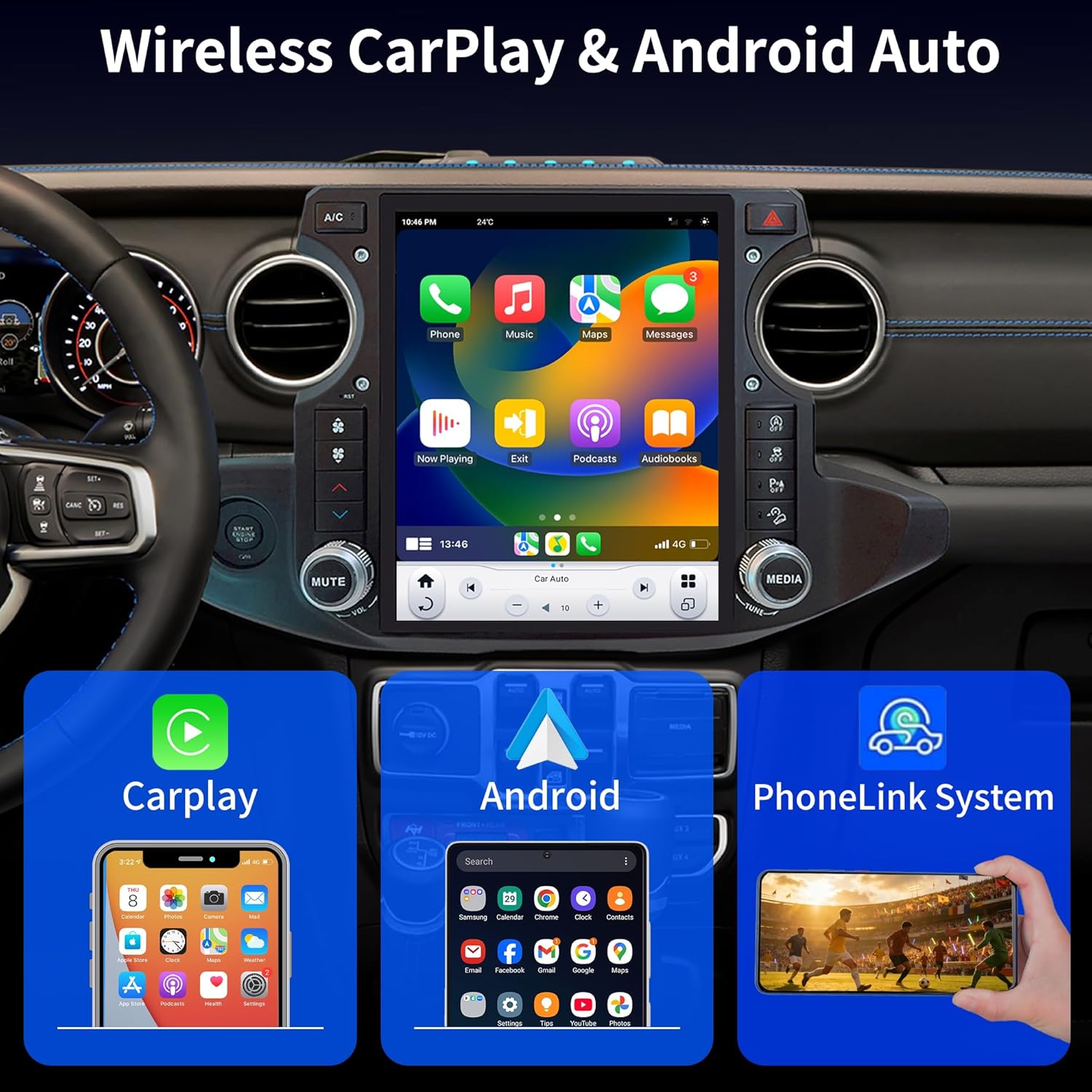 LINKSWELL GEN6 Car Radio for Jeep Wrangler JL 2018-2021 & Gladiator 2020-2021 Android 11 T-Style 12.1 Inch Stereo 4+64GB Head Unit with Wireless CarPlay/Android Auto,Upgraded DSP & EQ