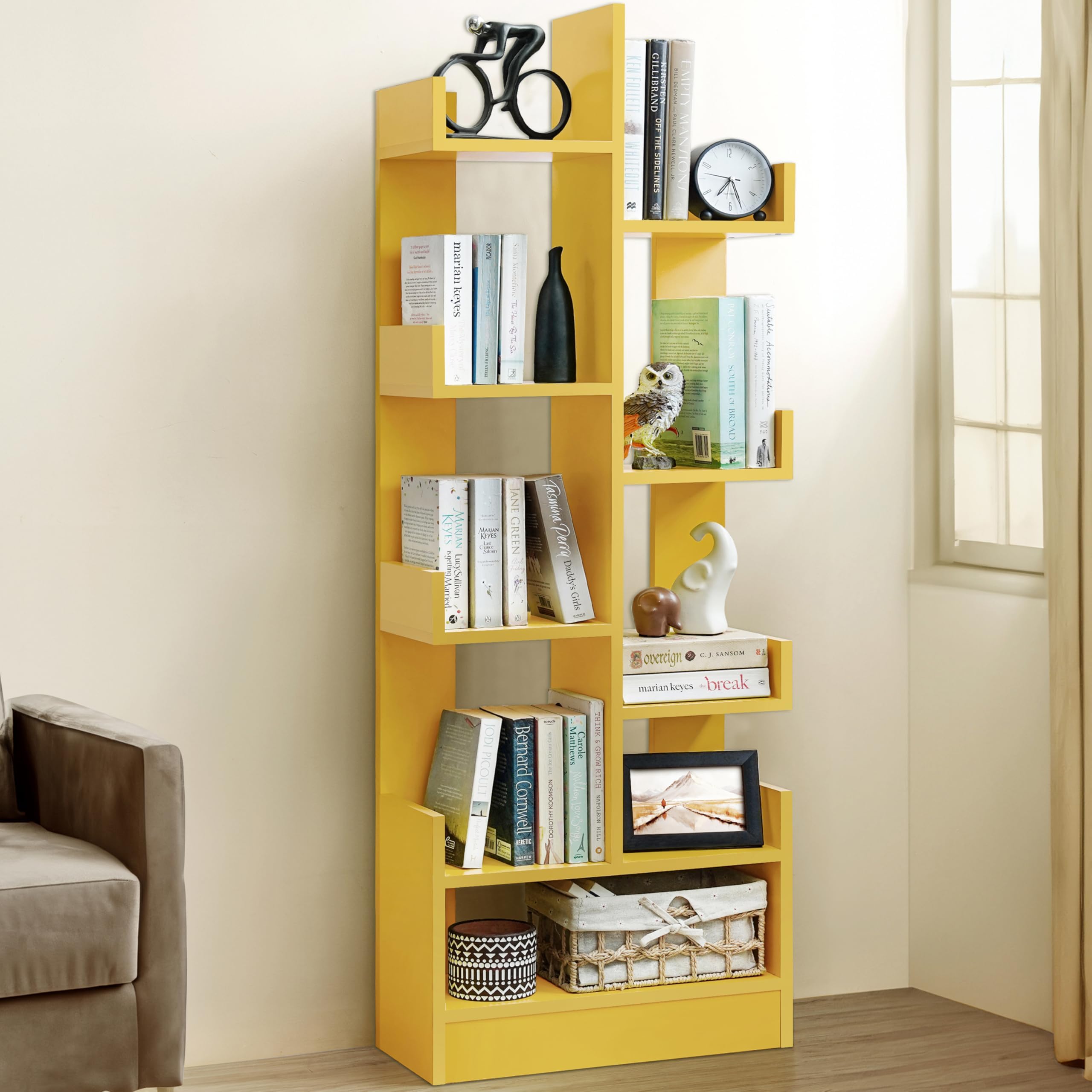 ABOUT SPACE Open Book Shelf Book Storage Display Rack - Wooden Multipurpose Book Storage Display Organizer Rack with Solid Finish Showcase Stand (Yellow - L 47 x W 20.8 x H 141.2 cm)