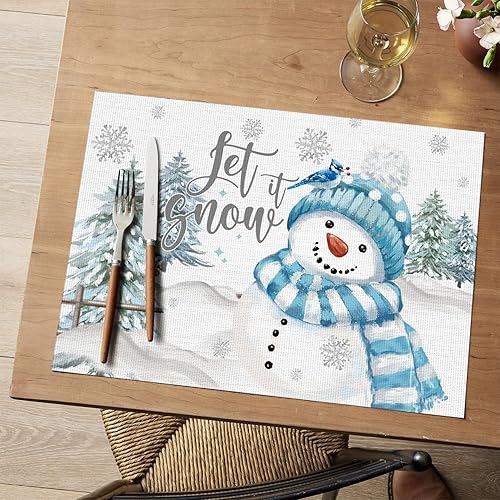 Miniatura 2 de Artoid Mode Juego de 4 manteles individuales de vinilo azul de Navidad, lavables a la nieve, resistentes al calor, para invierno, PVC, para