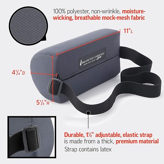 OPTP The Original McKenzie D-Section Lumbar Roll USA-Made Low Back Lumbar Support Pillow for Office, Back Pillow for Car and Travel. The Preferred Lumbar Pillow of Physical Therapists.