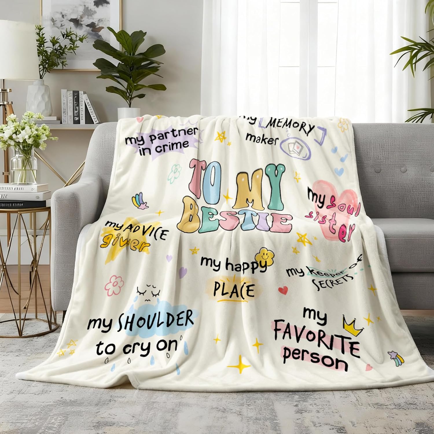 Best Friend Birthday Gifts for Women, Bestie Gift for Women, Best Friends Blanket, Gifts for Best Friend Woman, Friendship Present for Woman, Yellow Throw Besties Blanket 60”x50” Inches - Image 2