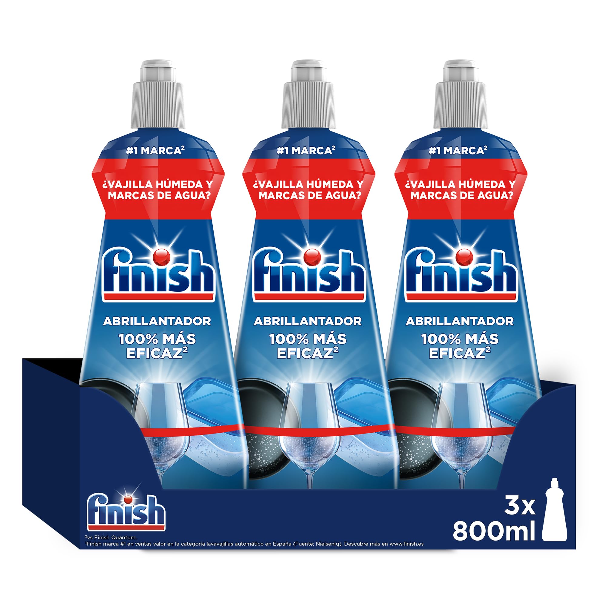 Finish Powerball Abrillantador Lavavajillas, vajilla seca, brillante y sin marcas - 3 unidades x 800ml - Total 600 lavados