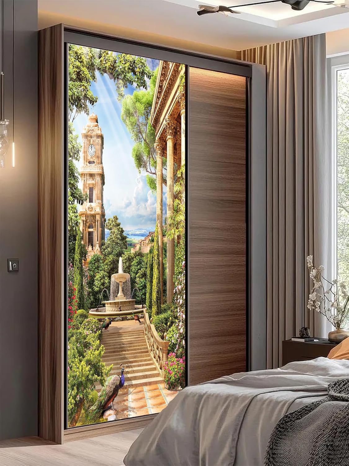 artfanke 3D Door Sticker Peel and Stick 33.5"x84.6" - Self-Adhesive Door Murals Wallpaper Wall Decals Poster European Park Landscape for Home Bedroom Decor (2 Sheets/Set)
