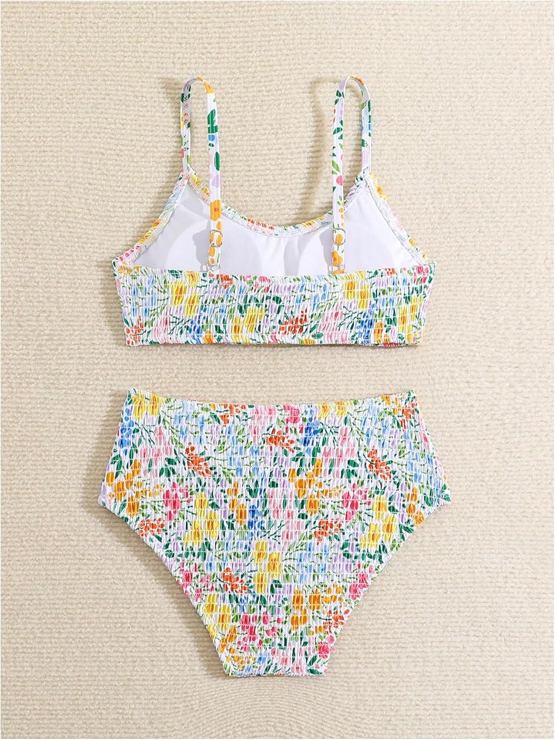 SOLY HUX Girl's Floral Print Bikini Set Spaghetti Strap Smocked Bathing Suit Two Piece Swimsuit - Image 2