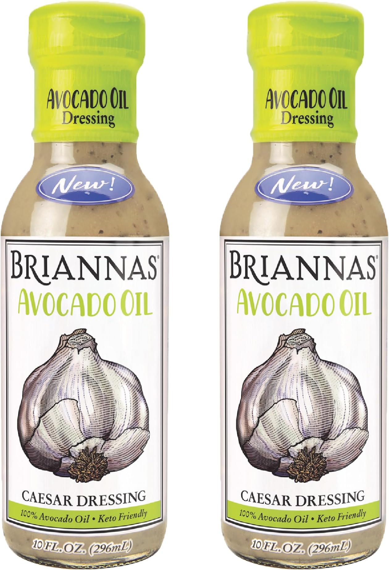 Avocado Oil Caesar Dressing - Nutrient Rich, Keto Friendly, Dairy Free Salad Dressing made with 100% Avocado Oil - 10 oz. Bottles - 2 Pack