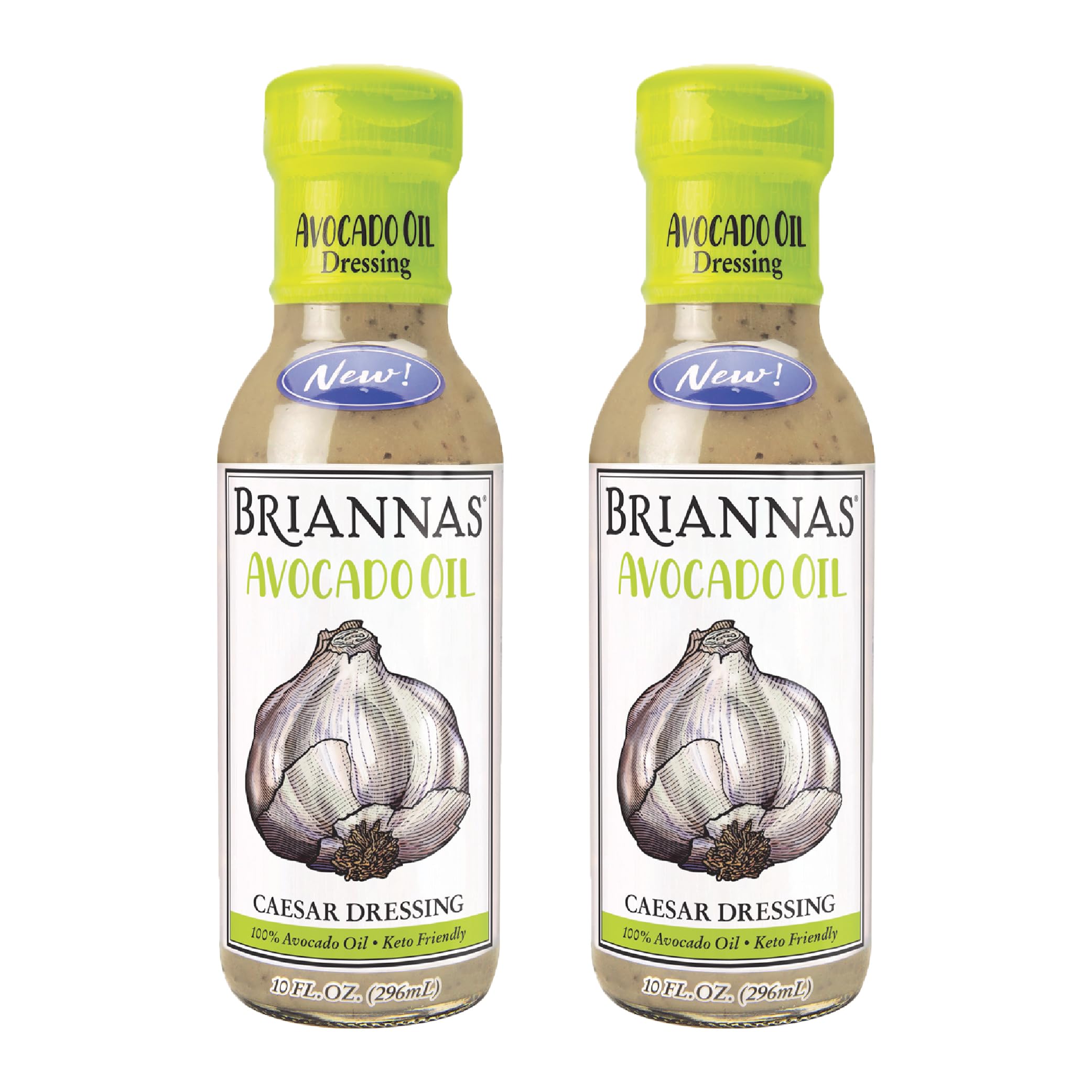 BRIANNAS - Avocado Oil Caesar Dressing - Nutrient Rich, Keto Friendly, Dairy Free Salad Dressing made with 100% Avocado Oil - 10 oz. Bottles - 2 Pack