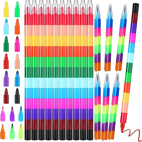 Stackable Crayons Party Favors - 28 Pcs Stacking Crayons