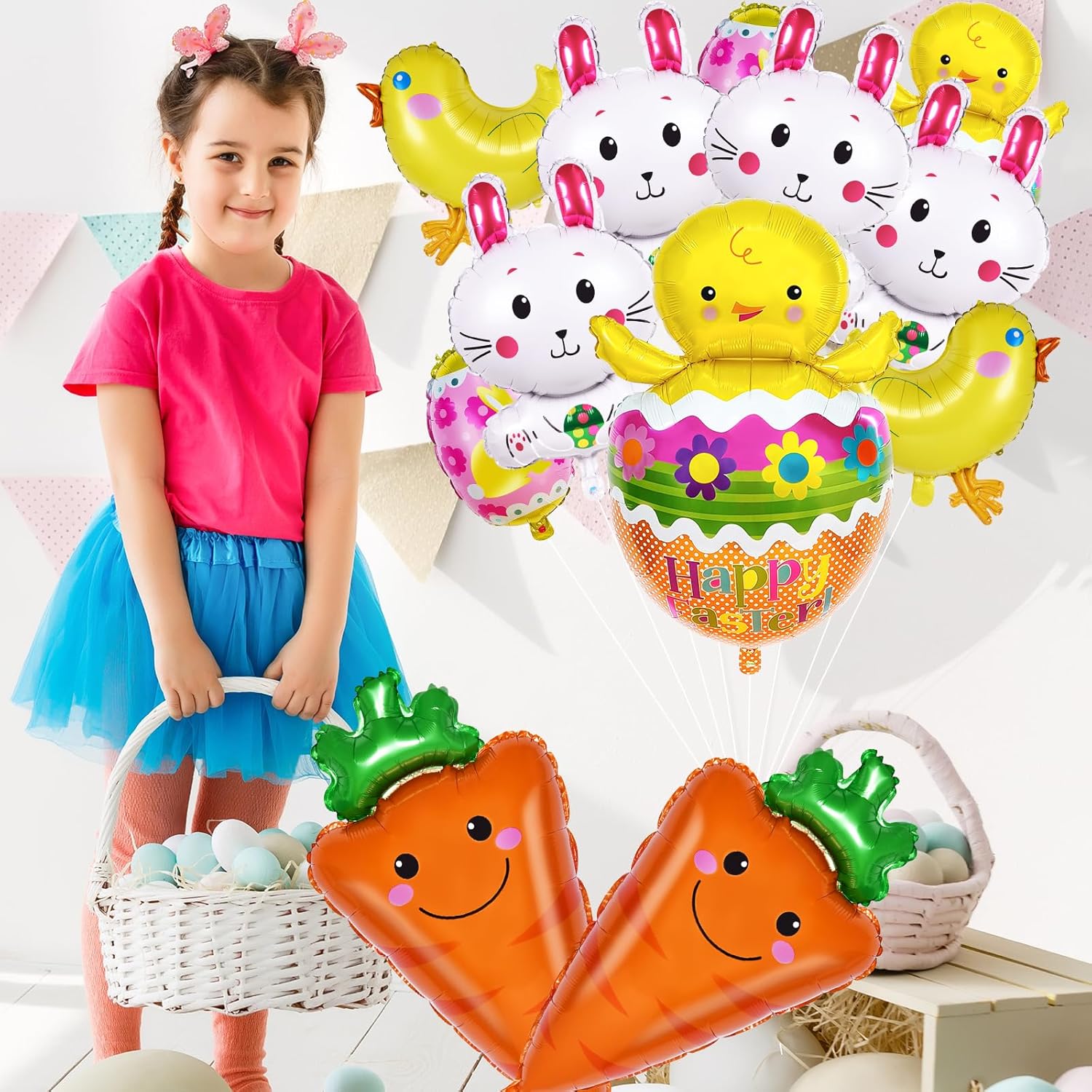 ASTARON 12pcs Easter Balloons, Foil Balloons Set for Easter Decorations, Bunny, Carrot, Chick Patterns, Includes 6 Designs, Unisex, All Ages, Party Decor, Gift for Kids