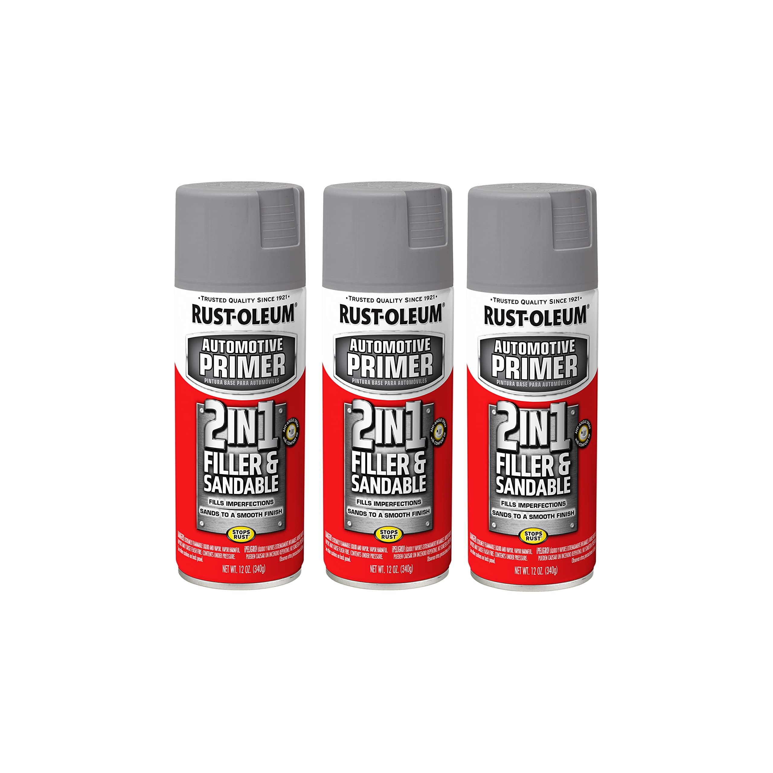 Rust-Oleum 260510-2PK Automotive 2-in-1 Filler &amp; Sandable Primer Spray, 12 oz, Gray, 2 Pack