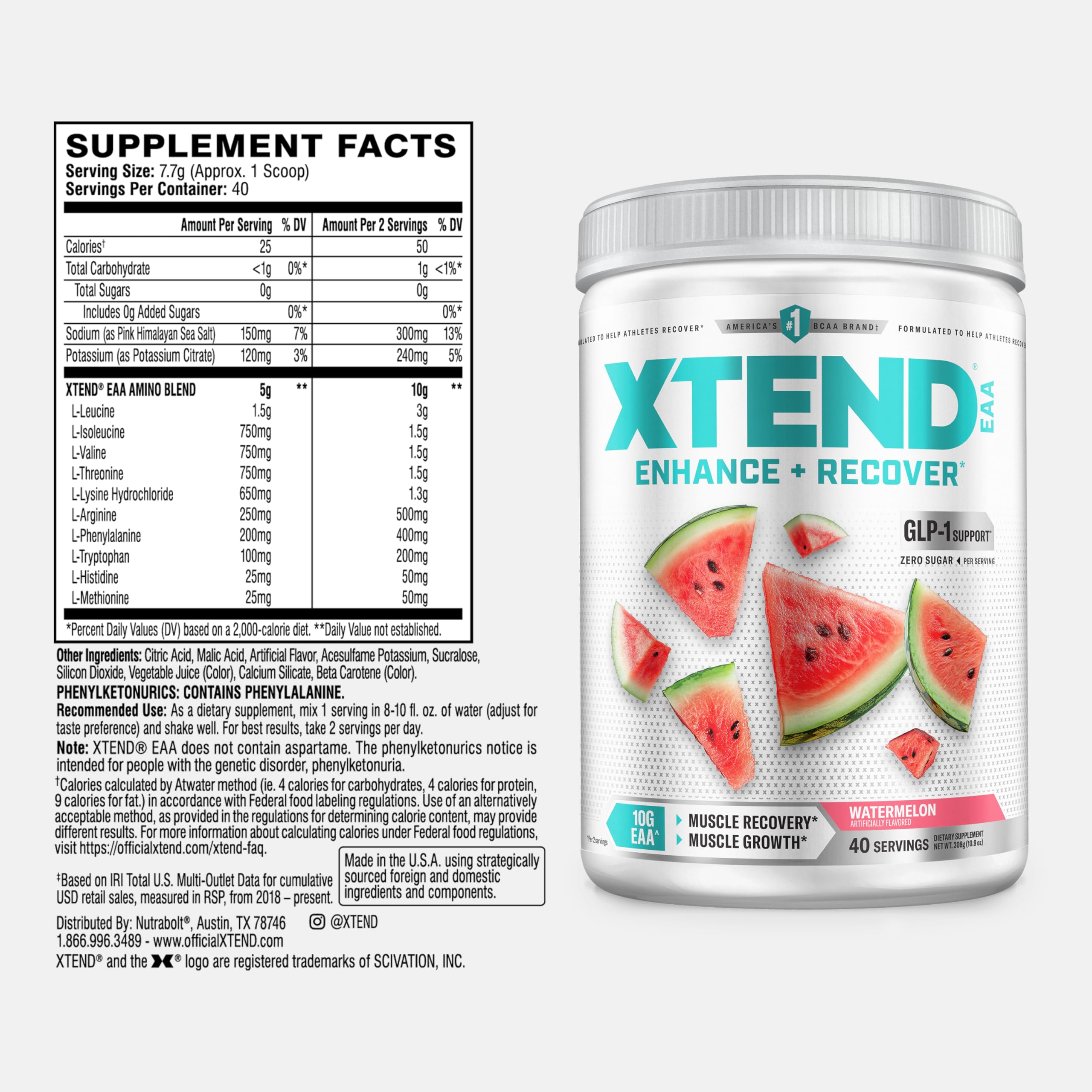 Xtend EAA + BCAA Powder with 10g EAAs, Watermelon, 40 Servings — Amazon image 2