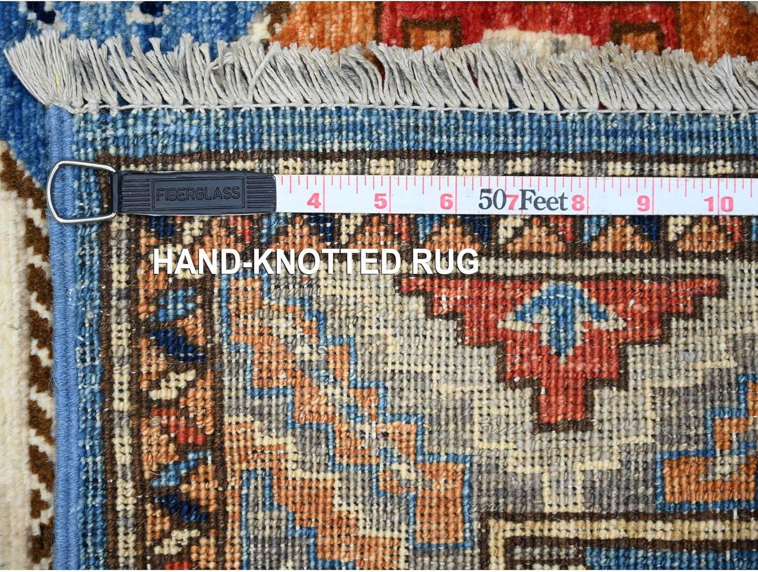 Blue with Gray Pure Wool Hand Knotted Colorful Afghan Ersari Runner Rug (2'5"x11'8")
