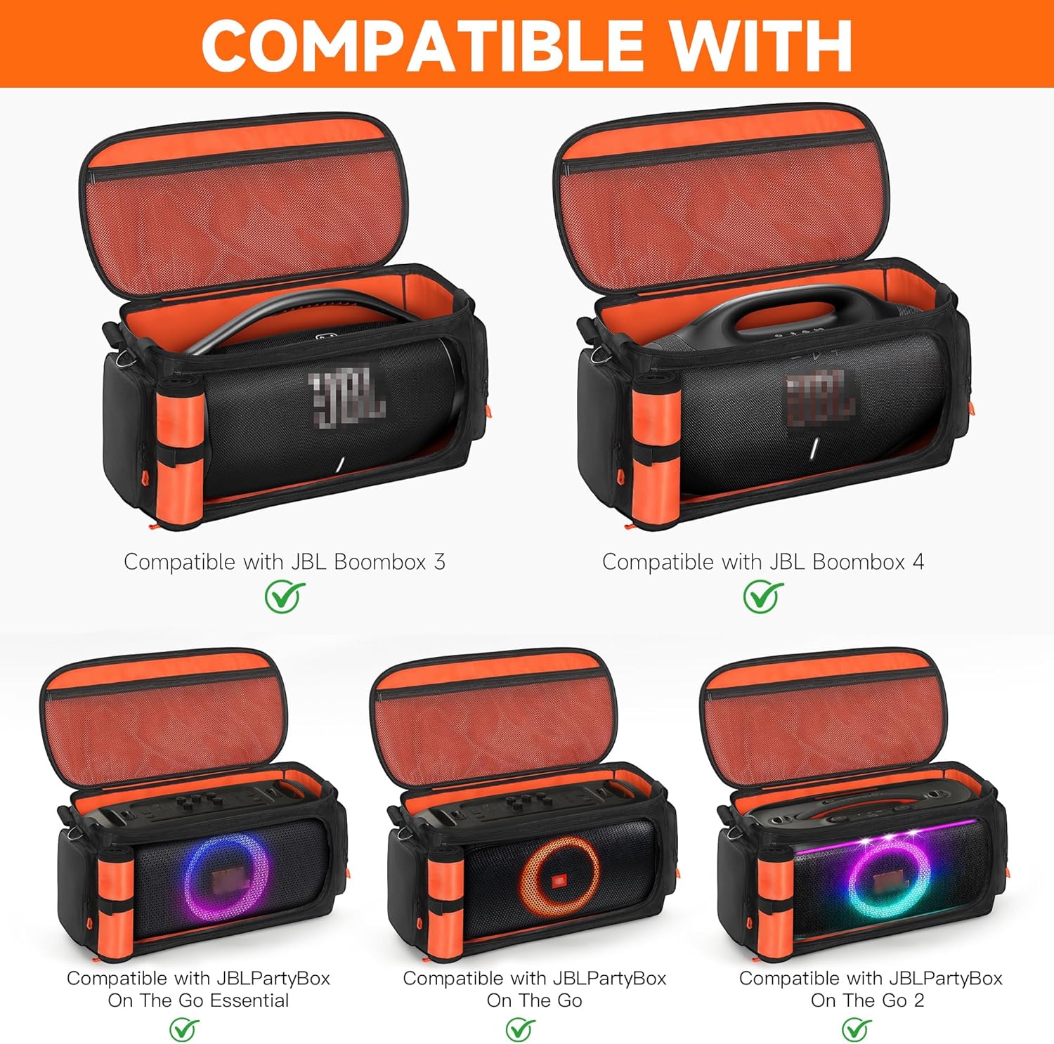 Carrying Case Compatible with JBL PartyBox On The Go Essential/On The Go/On The Go 2, Portable Travel Bag Compatible with JBL Boombox 3/4, with Adjustable Shoulder Strap & Multi-Pocket Design for Mic