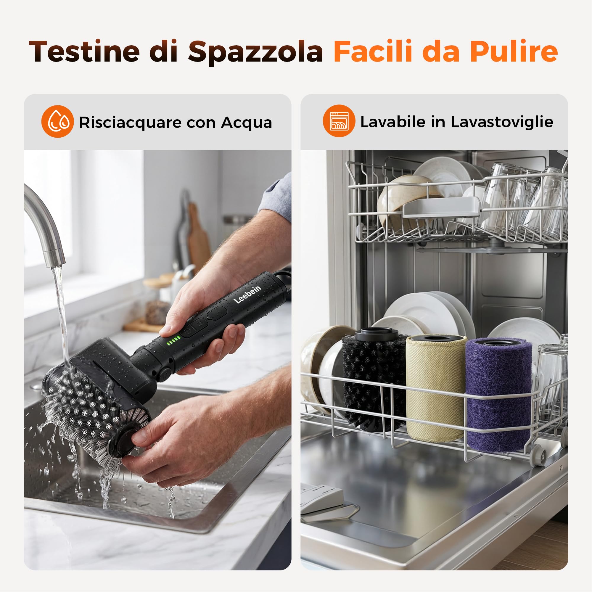 Leebein Spazzola Elettrica per Barbecue, 3 Velocità, Angolo Regolabile, 3 Testine, 150 Min Autonomia, Resistente all'Acqua