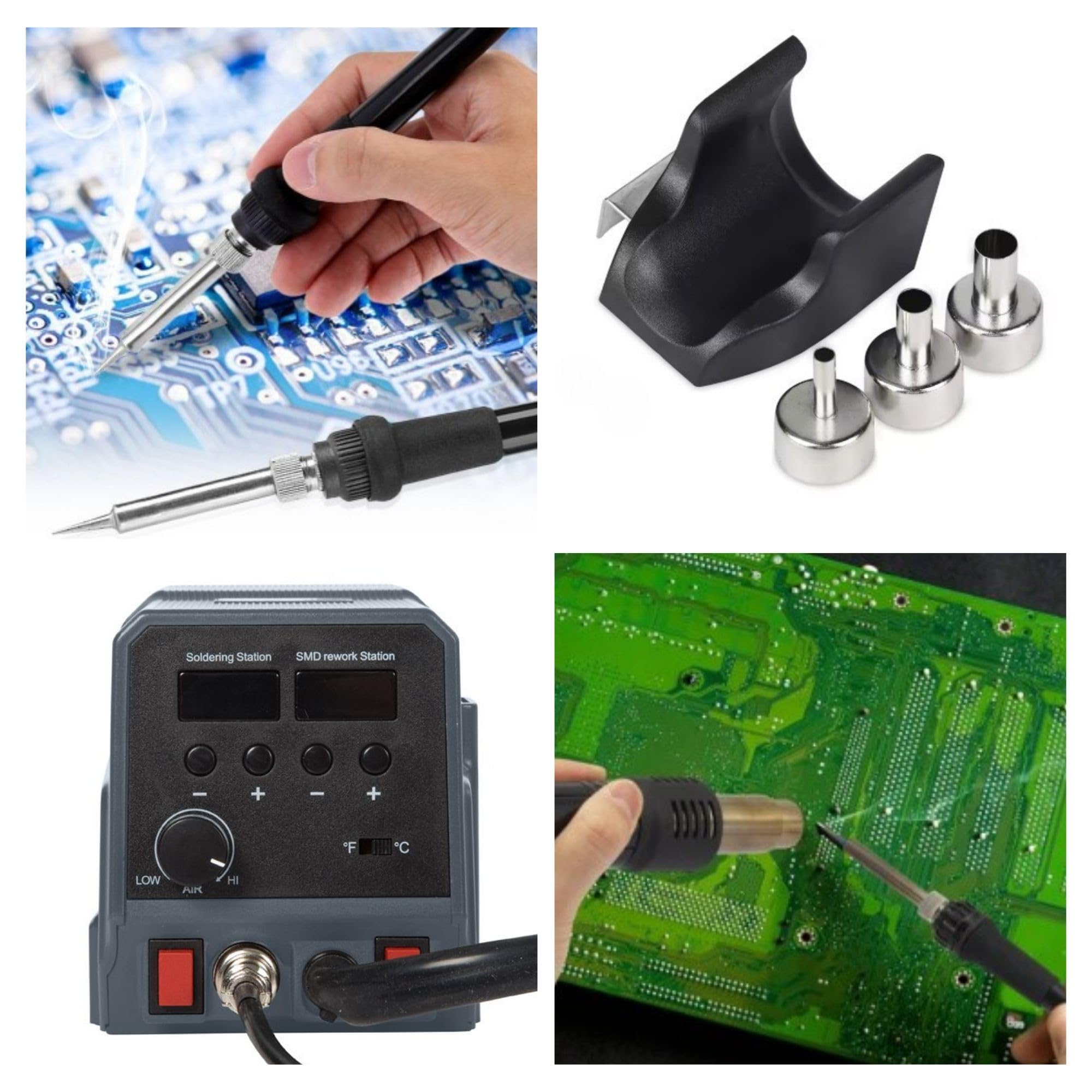 Velleman Stazione di saldatura 2-in-1 multifunzione con saldatore da 60W e pistola ad aria calda da 300W, controllo temperatura a microprocessore, ideale per SMD, PCB ed elettronica