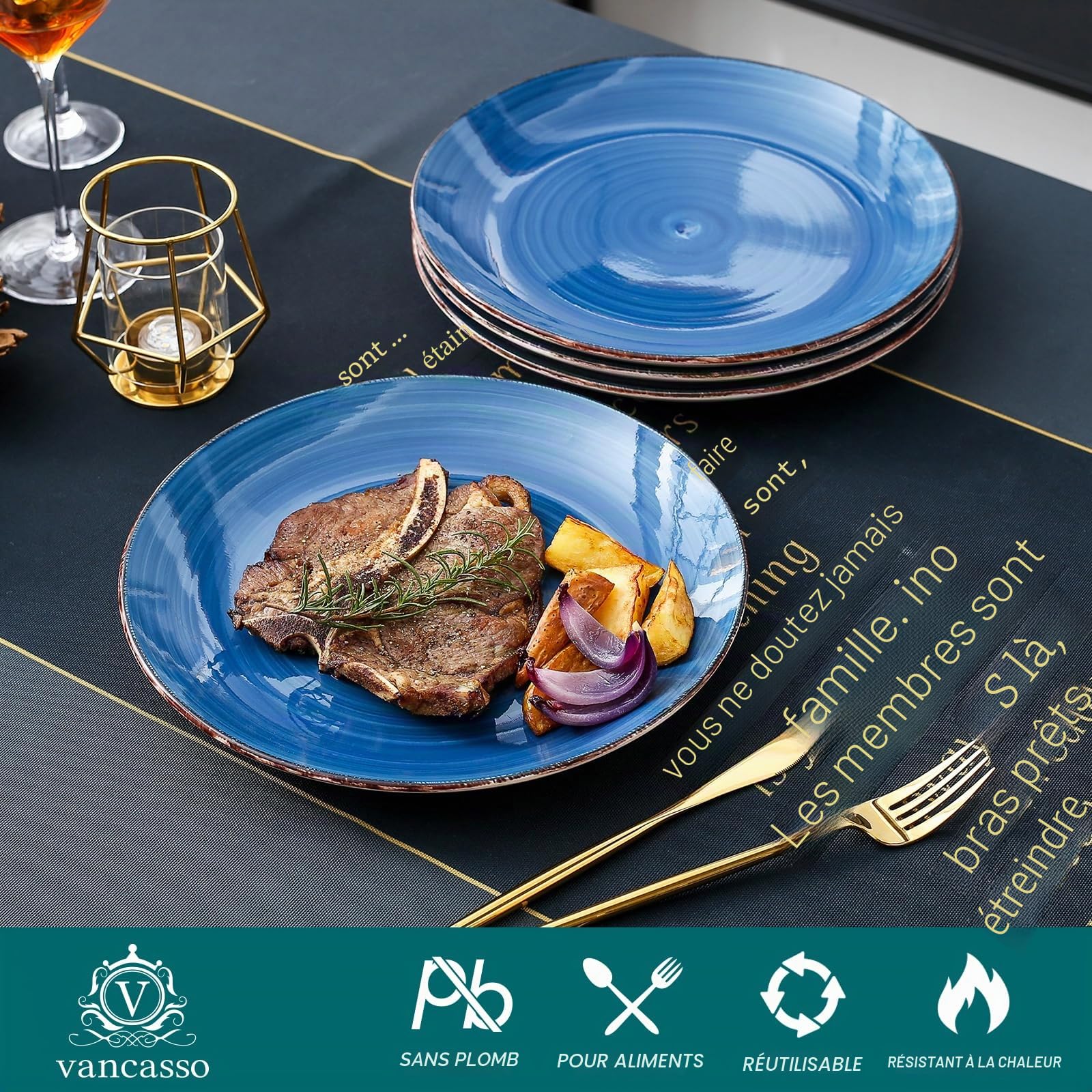 vancasso, Série Bella, 4 Pièces Assiette Plate à D?ner, Assiette Grande en Porcelaine