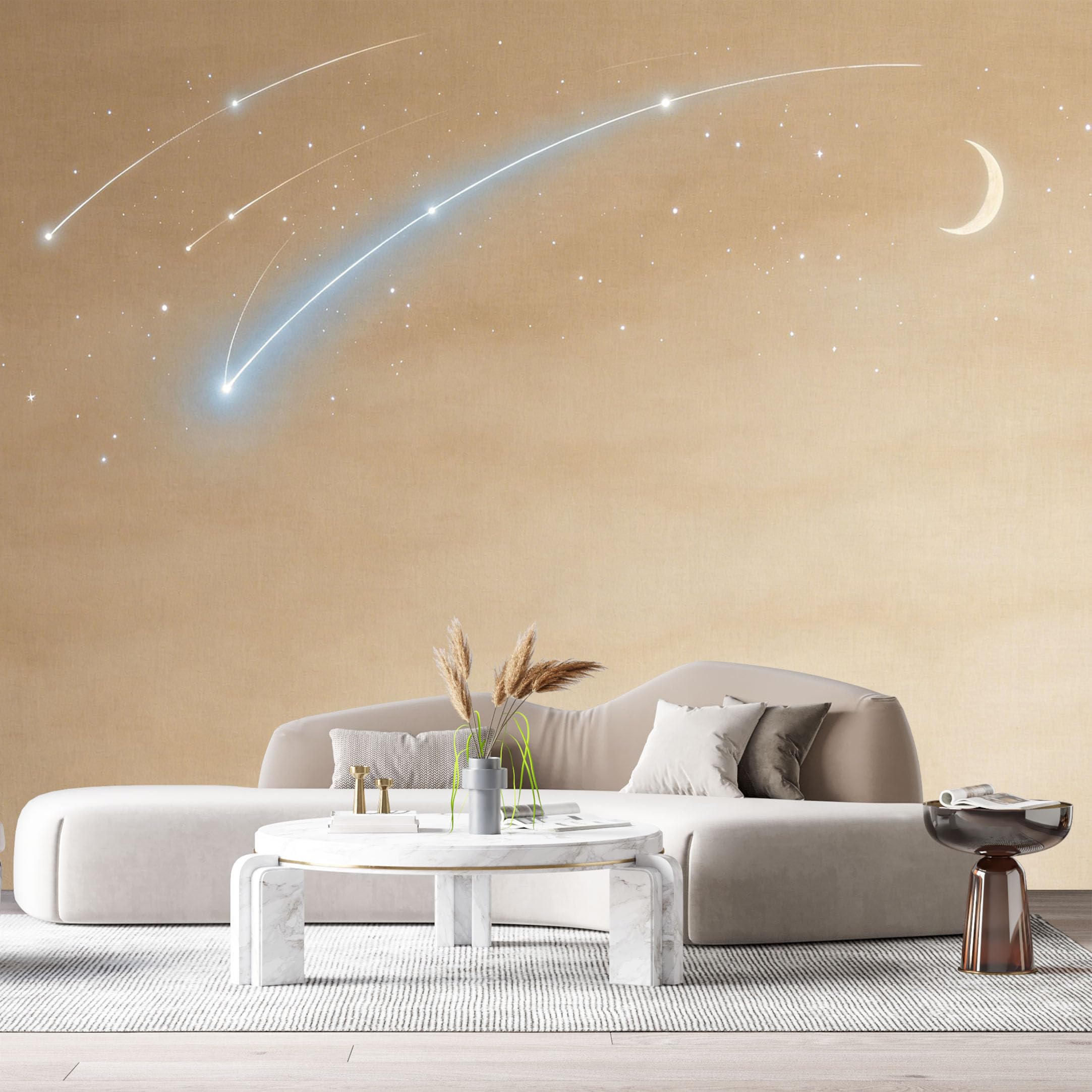 Custom Size Wall Murals Minimalist Celestial Shooting Stars Crescent Moon Night Sky SelfAdhesiveWall Fabric Removable Wallpaper Wall Decor for Living Room Bedroom Bathroom