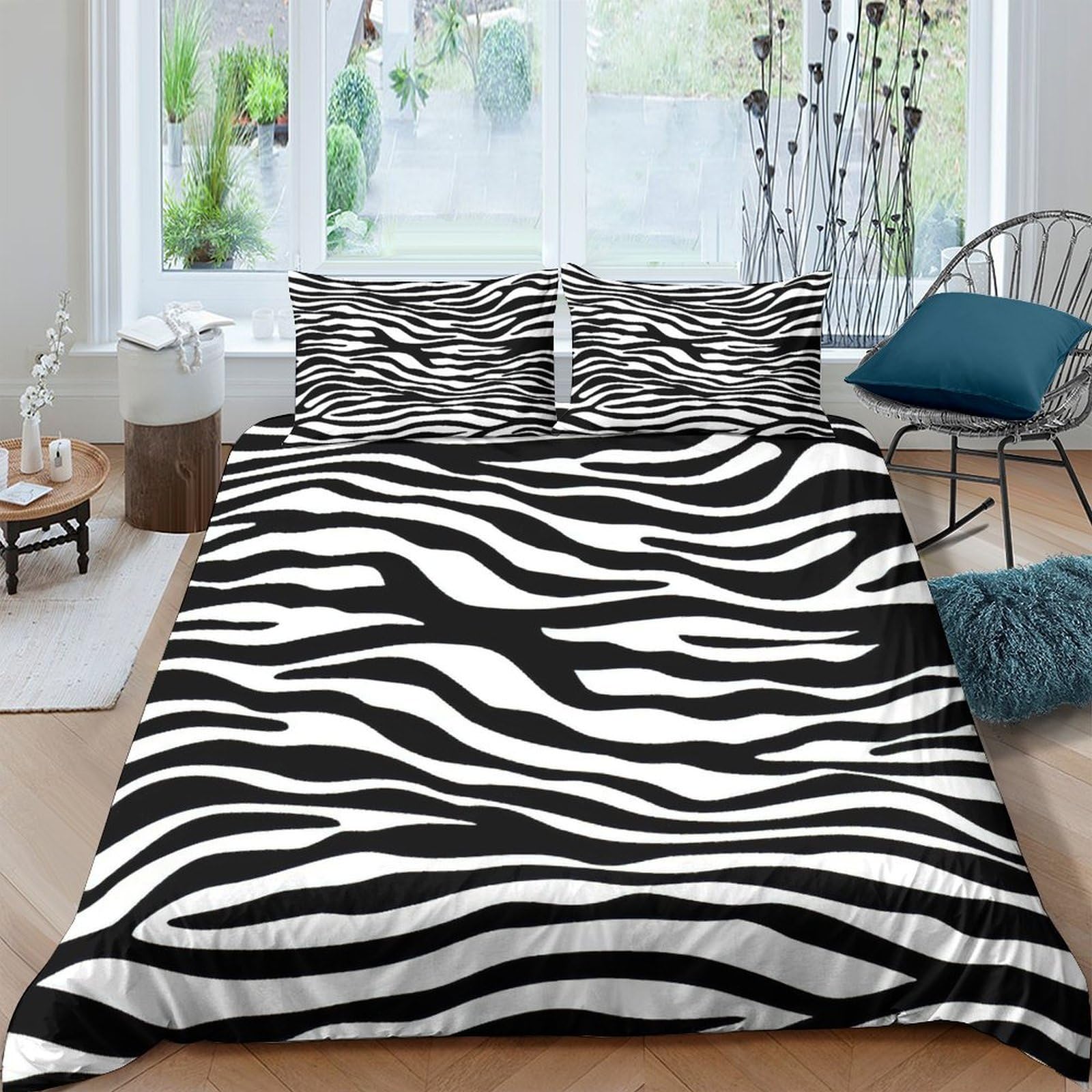 Ctjqhvkz Style-8 3D Printed Zebra Stripe Fitted Sheet Microfiber Soft Black White Animal Pattern Bed Sheet For Bedroom Guest Room Single（135X200cm）