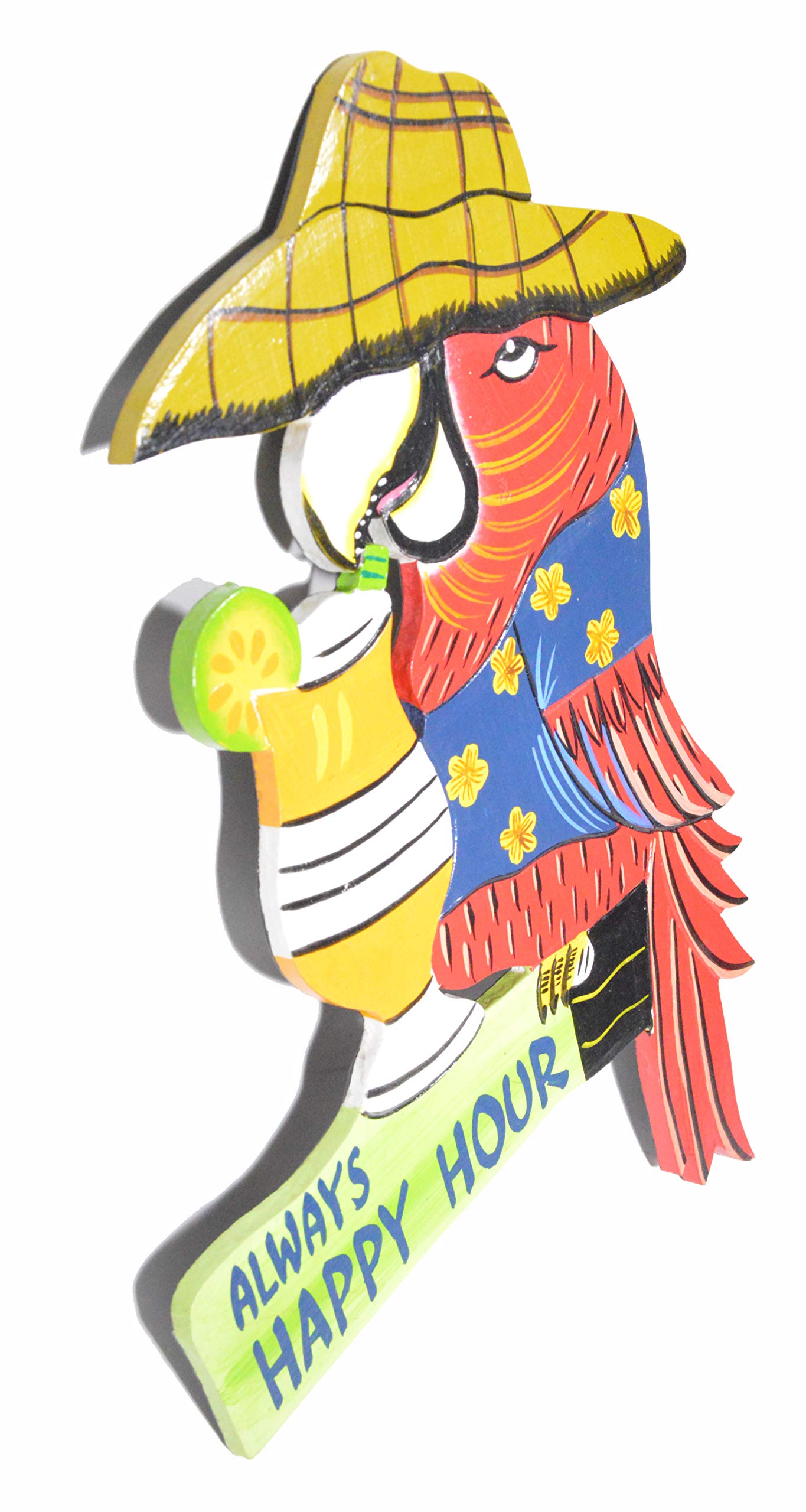 Amazon.com: Hand Carved Wooden Always Happy Hour Cocktails Parrot
