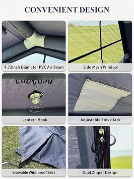 TOMOUNT Inflatable Tent 6 man tent Hot Tent Camping Tent Summer House for The Garden, Bell Tent With Storage Bag and Air Pump for Camping Outdoor, Hiking
