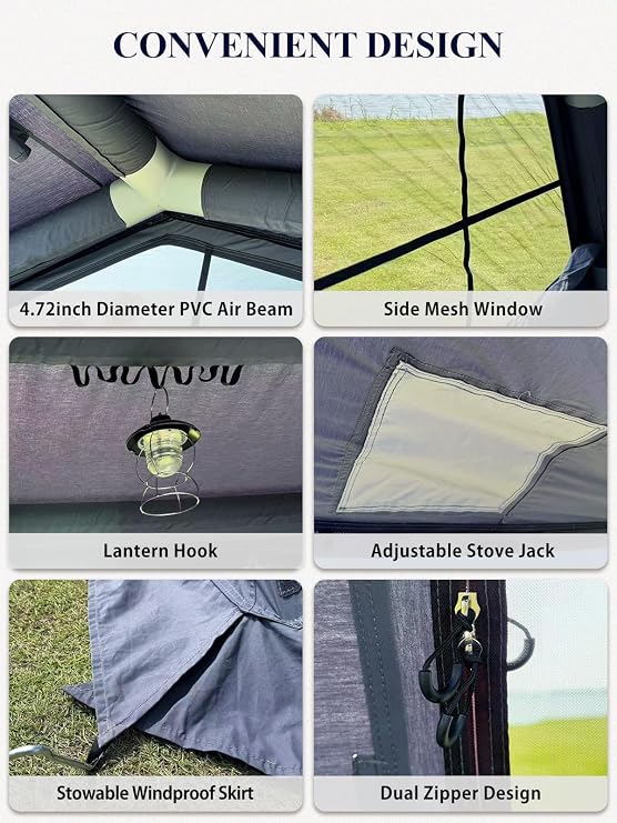 TOMOUNT Inflatable Tent 6 man tent Hot Tent Camping Tent Summer House for The Garden, Bell Tent With Storage Bag and Air Pump for Camping Outdoor, Hiking
