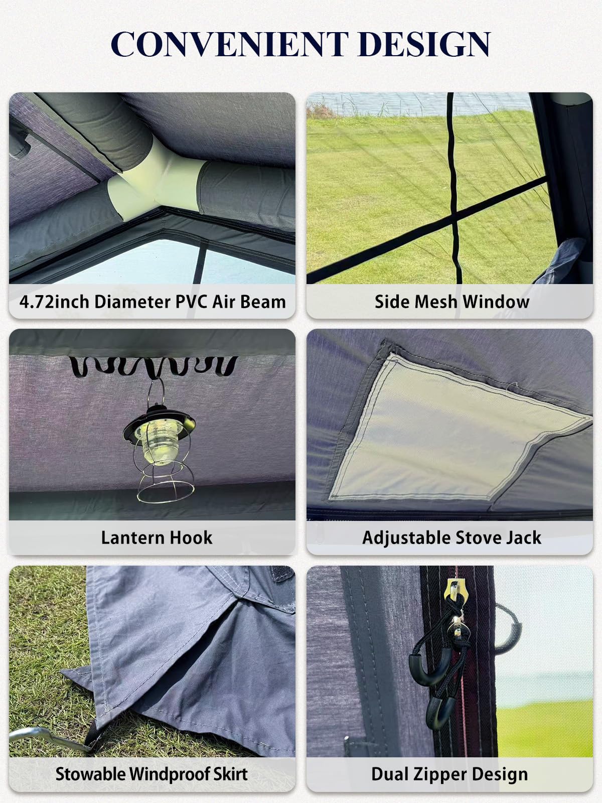 TOMOUNT Tente gonflable pour 6 personnes Tente de camping Tente d'été pour le jardin, tente cloche avec sac de rangement et pompe à air pour camping en plein air, randonnée