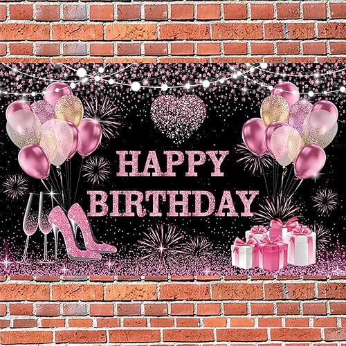 Miniatura 6 de YinQin Telón de fondo de feliz cumpleaños de 70.9 x 47.2 in, color oro rosa, 71 x 47 pulgadas, fondos de fotografía de cumpleaños, pancartas de