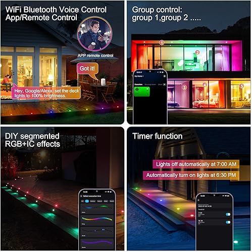 Miniatura 5 de Luz LED empotrable RGB+IC, 1.22 paquete de 6 luces LED escalonadas, luces inteligentes multicolor dinámicas, iluminación de cubierta DC12V bajo