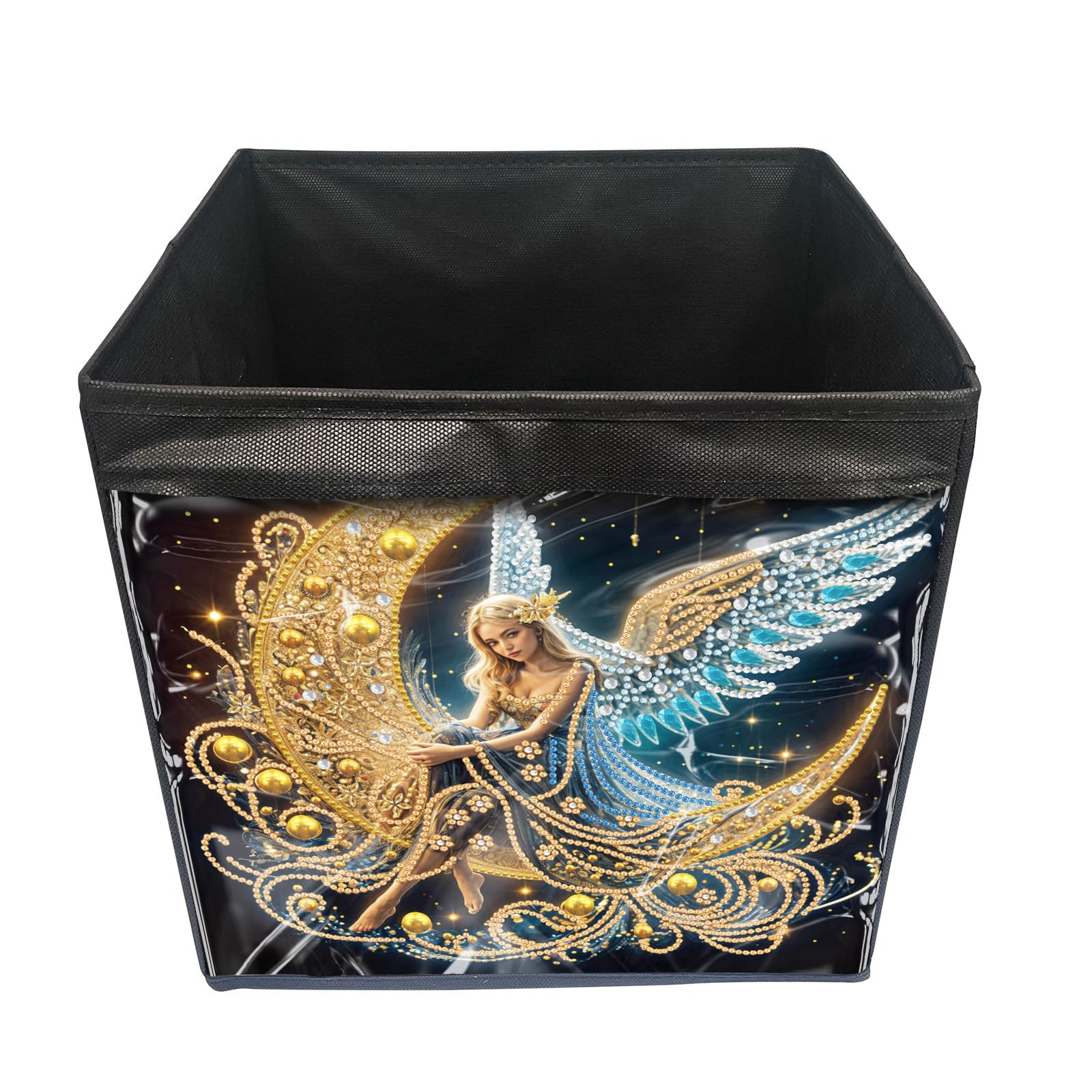 BAYUNOE Collapsible Storage Cubes Diamond Art Painting Foldable Non-woven Bins Organizer with Handles for Organizing Clothes Blankets 11x11x11in-Moon