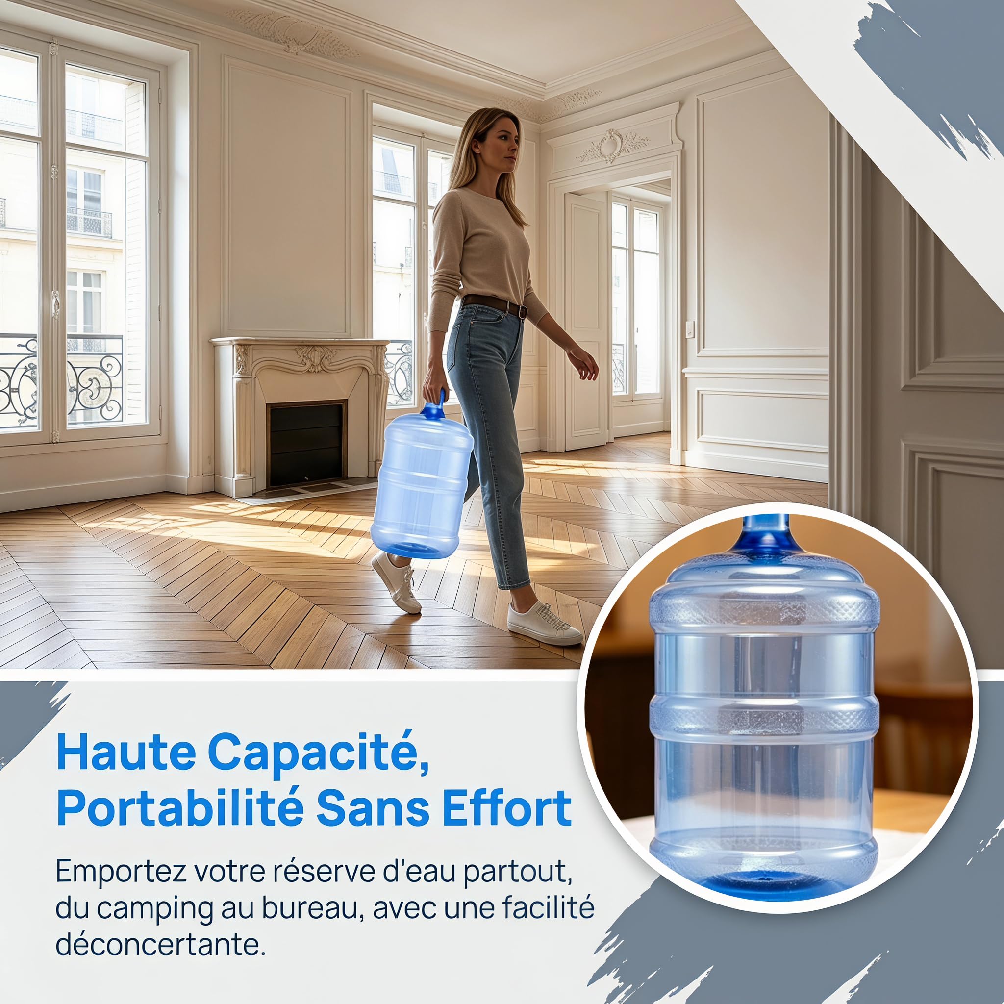 predolo Bouteille d'eau avec Bouchon à Vis, Bonbonne pour Fontaine à Eau Qualité Alimentaire Bonbonne d'eau Réutilisable, pour Camping, Sport, Randonnée en Plein Air, 18L, Épais+Petit+sans Poignée