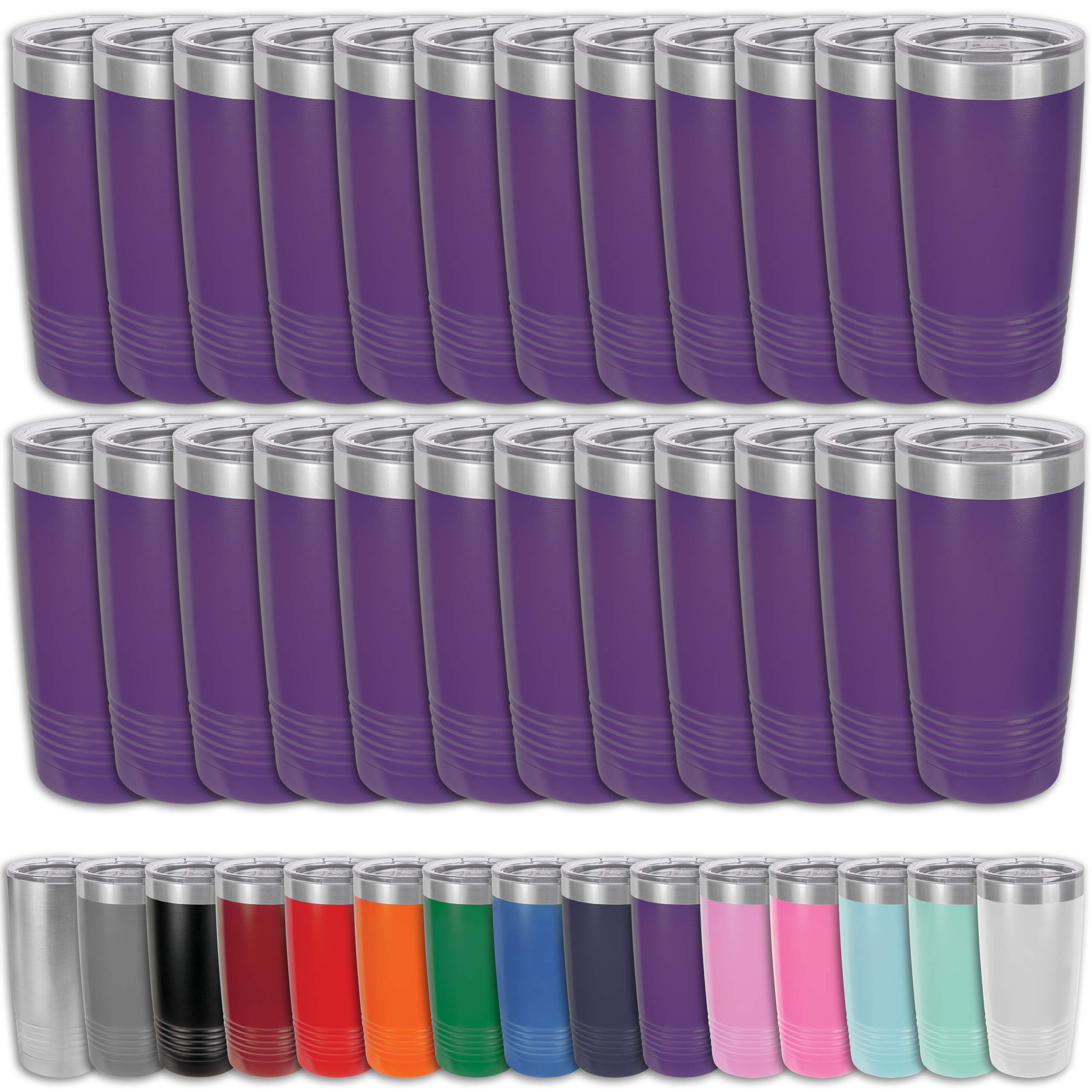 Clear Water Home Goods - (Pack of 24) 20 oz Stainless Steel Vacuum Insulated Tumbler, Double Wall 18/8 Stainless Steel Travel Mug for Cold & Hot Drinks, Powder Coated - Purple