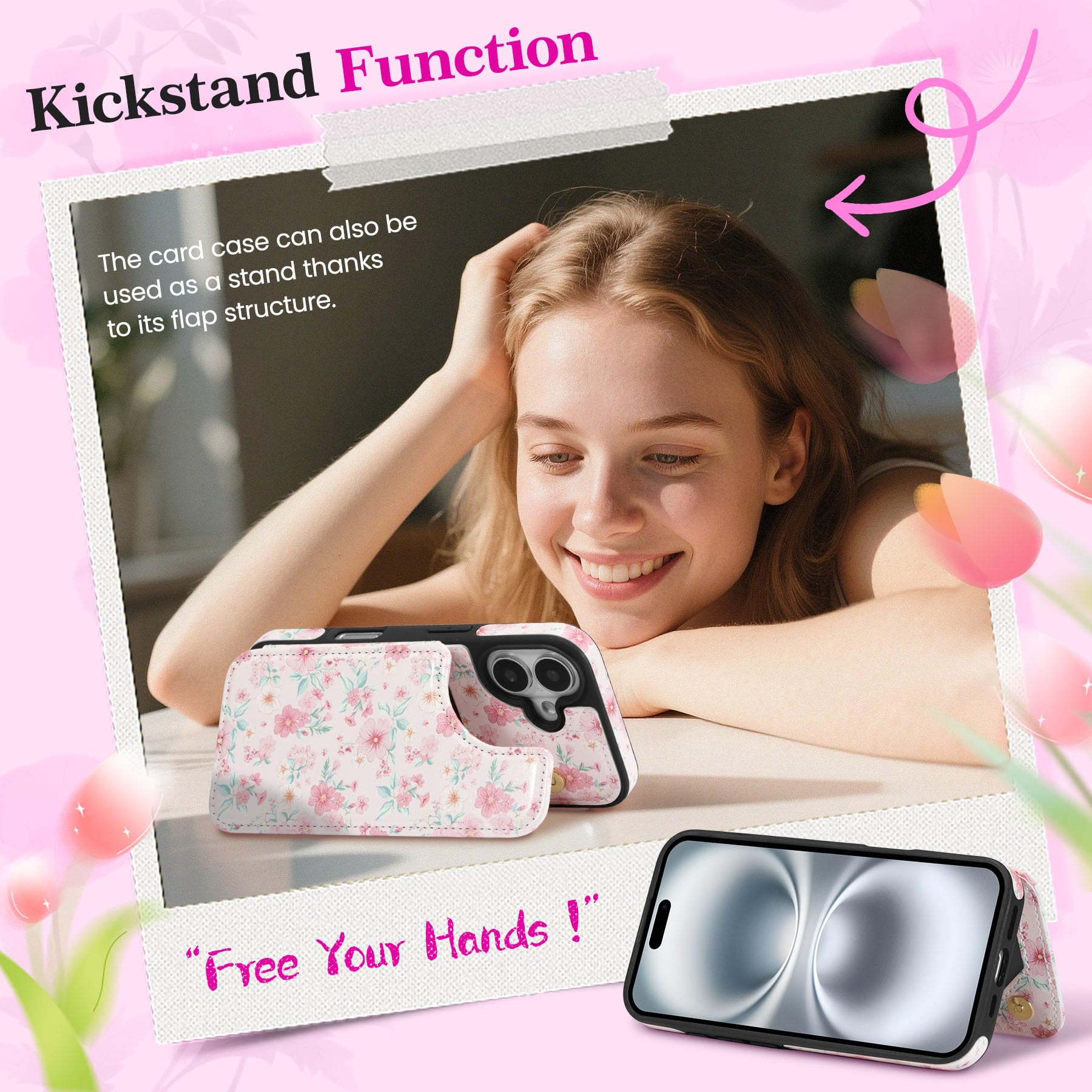 ZCDAYE Custodia trasparente floreale per iPhone 13 con porta carte, elegante custodia per telefono da donna con fiori carini, morbida custodia protettiva antiurto in TPU per iPhone 13 (6,1 pollici