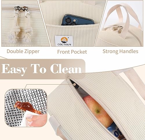 Miniatura 6 de Lonchera para mujeres, niñas y adolescentes, bonita lonchera hielera, portátil, pequeña, reutilizable, con aislamiento de pana para el trabajo,