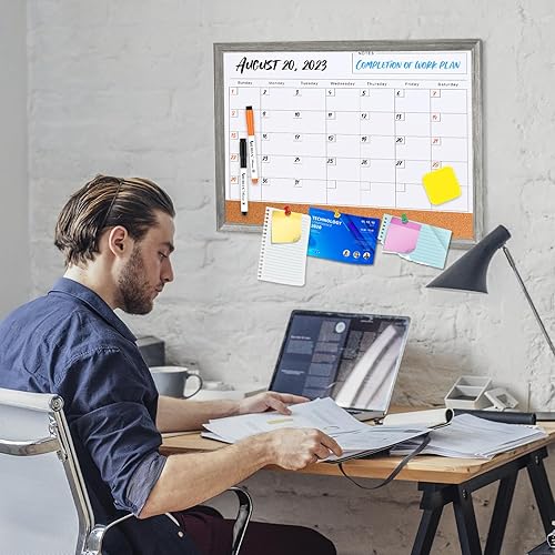 Miniatura 12 de ABERLLS Calendario mensual pizarra de borrado en seco para pared, pizarra blanca de 17 x 13 pulgadas con marco de madera negra, pizarras blancas