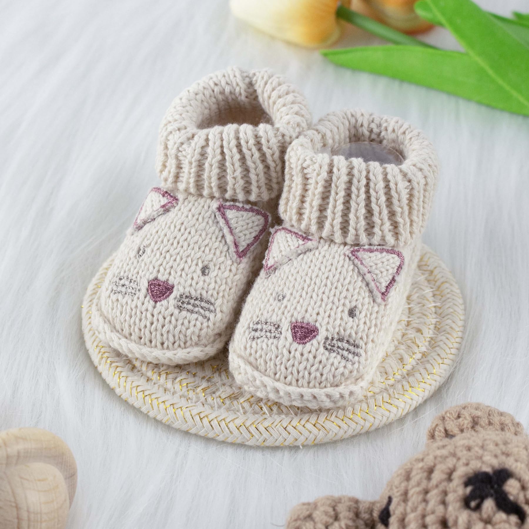 Baby Booties Newborn Infant Hand Crochet Knit Cotton Shoes Booties First Walking Slippers Indoor House Shoes for Baby 2 Pairs (Style2, Infant, 0 Months, Age Range, US Footwear Size System, 6 Months, Medium)