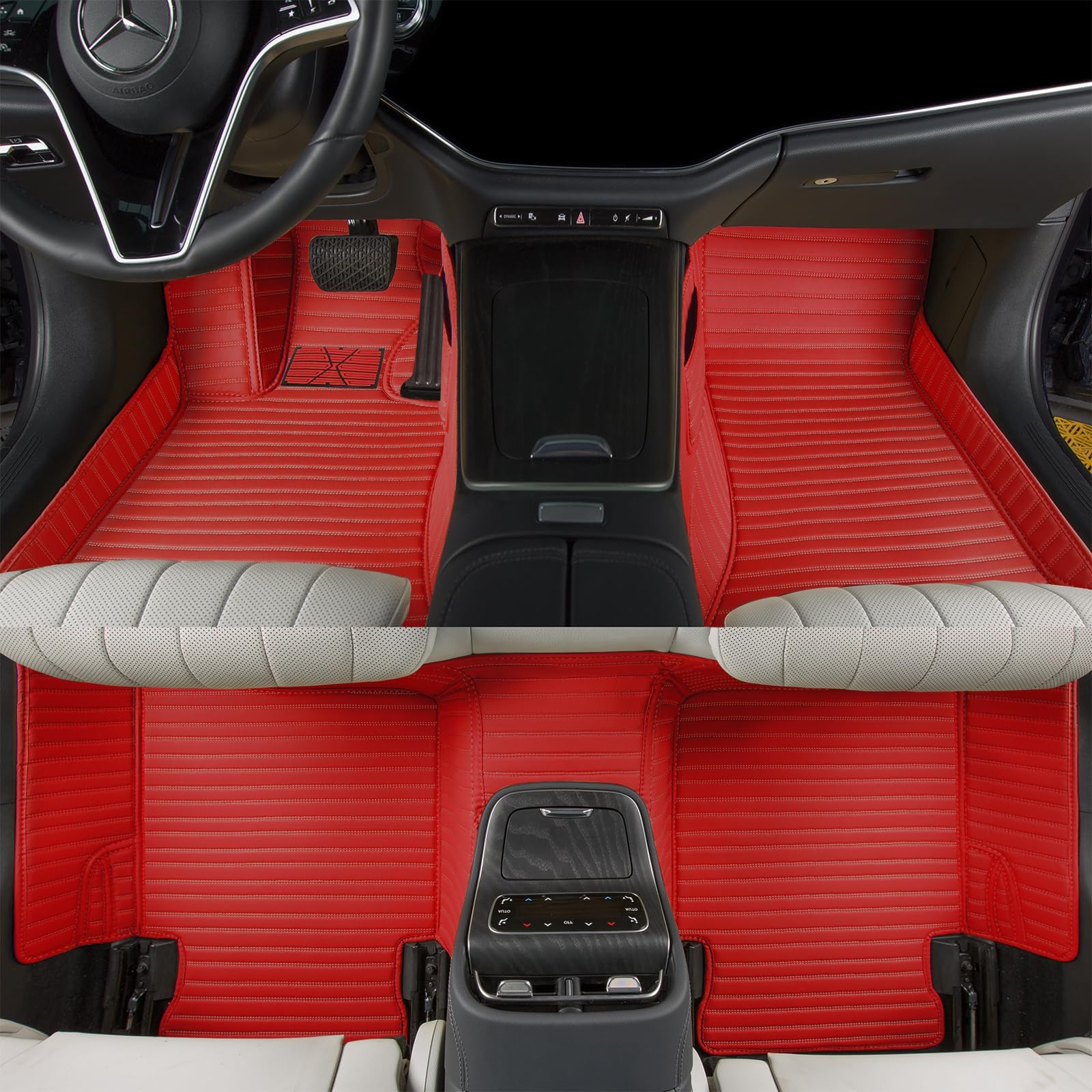 Custom car Floor mat is Compatible for Mercedes-Benz，to All Models for Benz (2000-2025) C260/C200/S500/ A260/ B200，Luxurious ‌All-Weather car Floor MATS. (The red Stripe -)