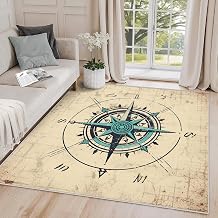 Nautical Rugs 8x10 - Nautical Rug, 2x3 Rug, Vintage Compass Maritime Area Rug, Rustic Compass Door Mat, Washable & Non Slip & Soft Small Carpet, Nautical Home Decor Gifts